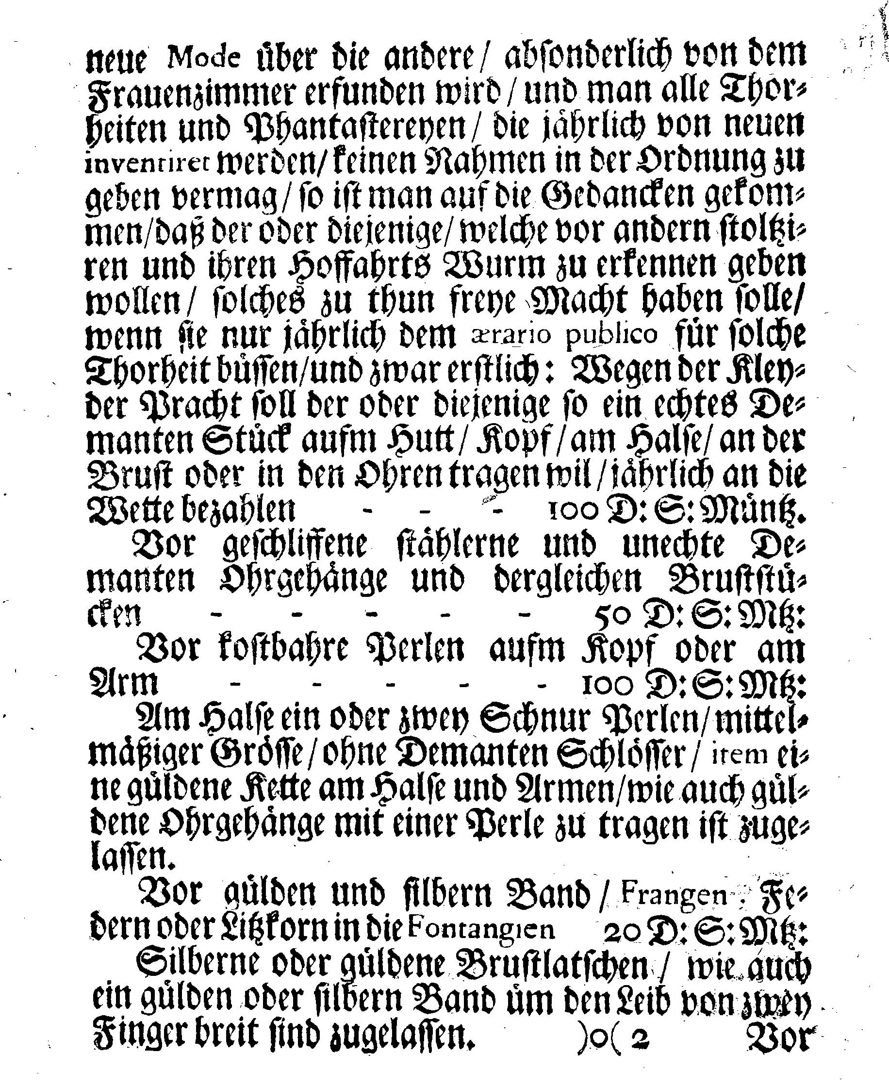 Eines WohlEdlen und Hochweisen Rahts der Königl. Stadt Reval Straff-Ordnung Wegen Übermässiger Kleyder Pracht und anderer verspürter Excessen
