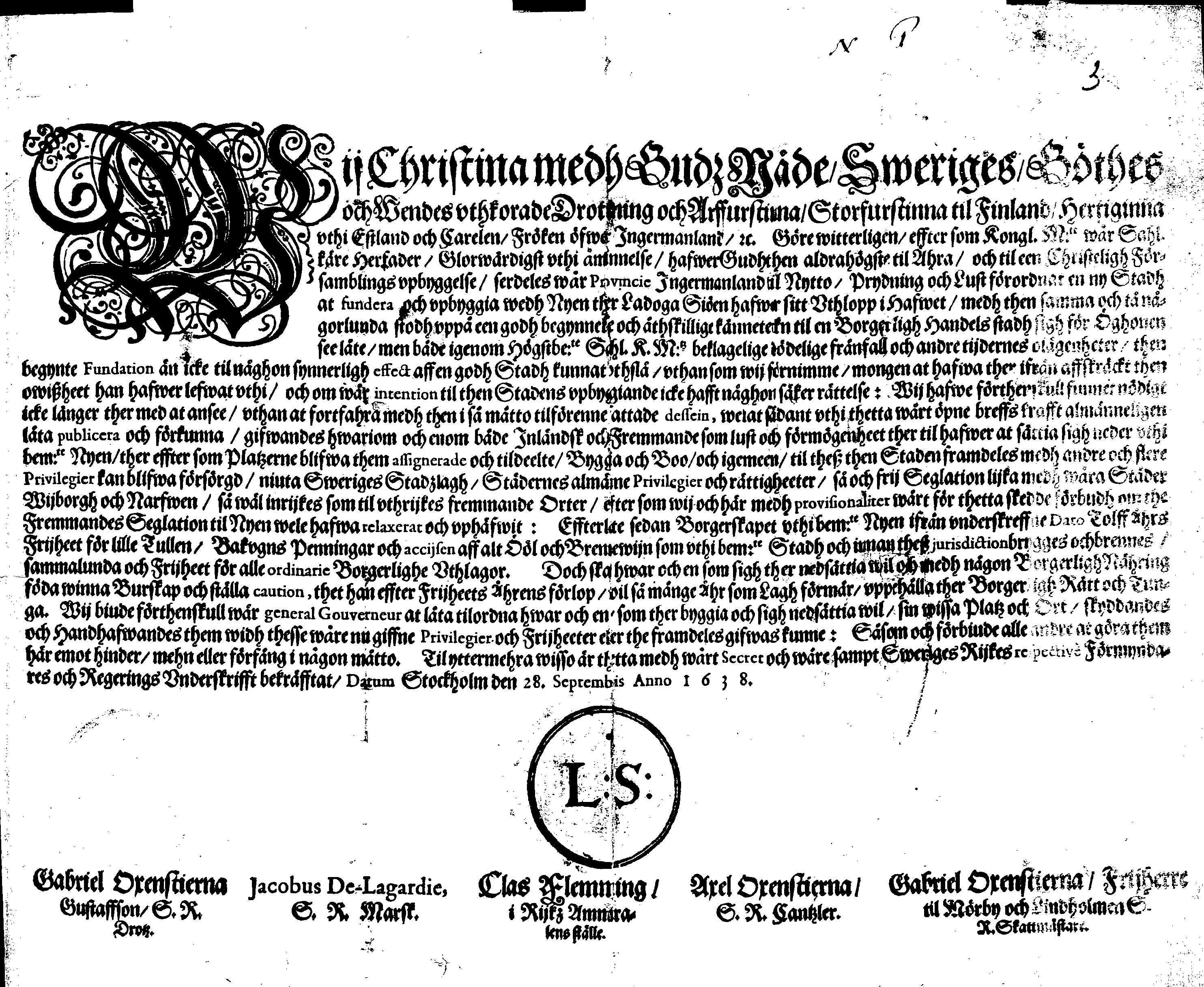 [Kuninganna Kristiina eestkostevalitsuse korraldus]