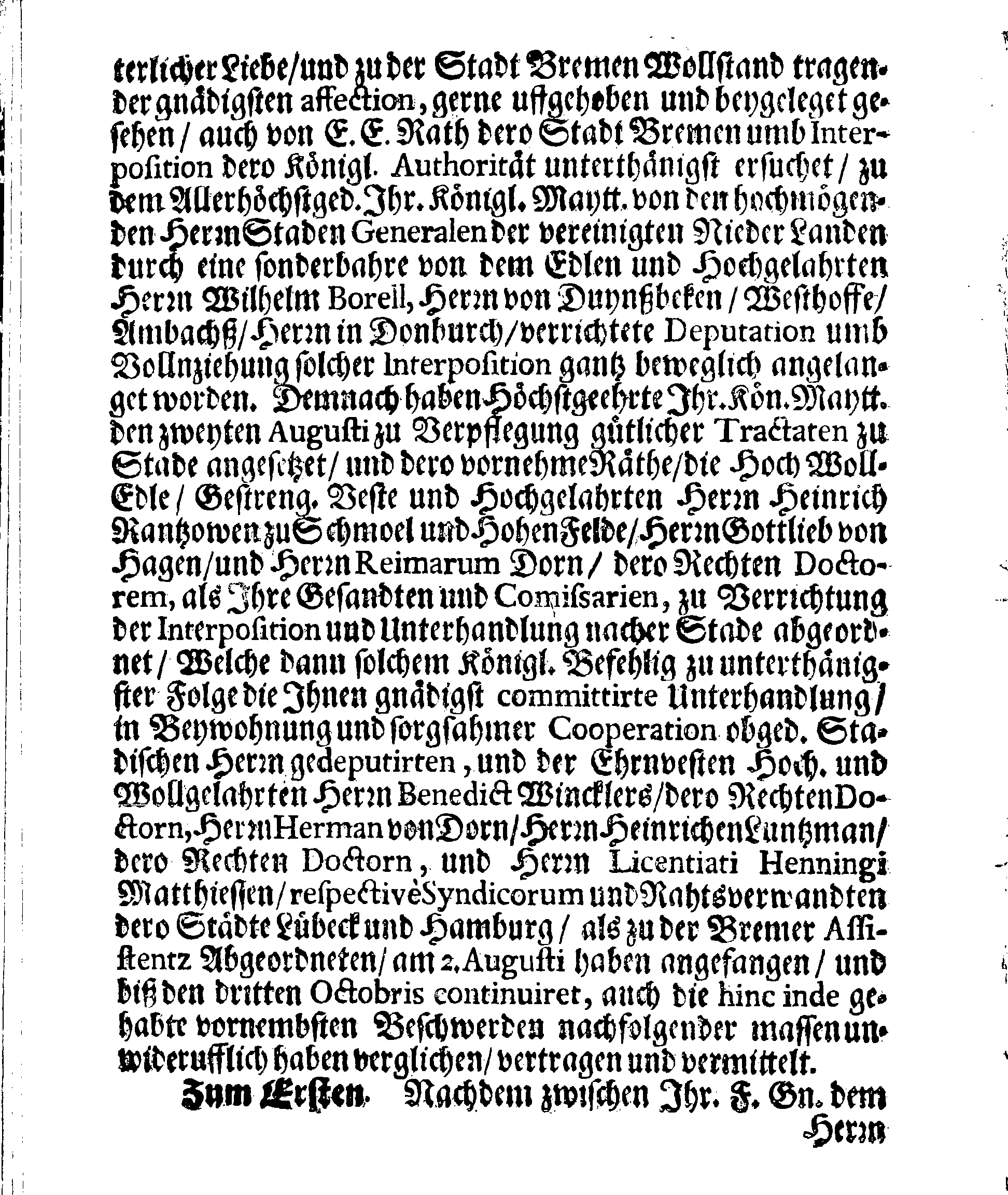 Verträge und RECESSUS Welche mit der Sadt Bremen auffgerichtet, In Anno 1639, 1654 und 1666