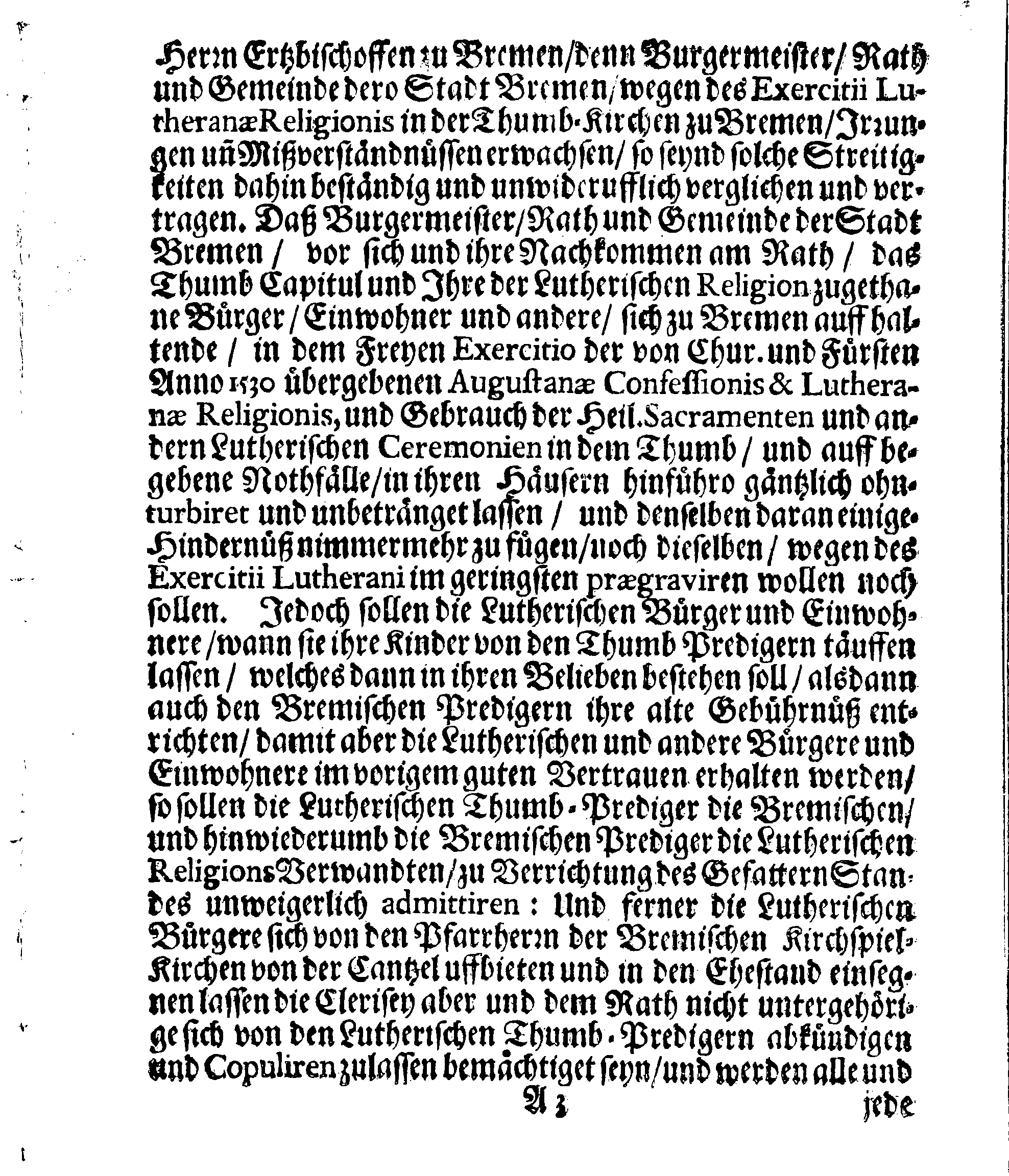 Verträge und RECESSUS Welche mit der Sadt Bremen auffgerichtet, In Anno 1639, 1654 und 1666