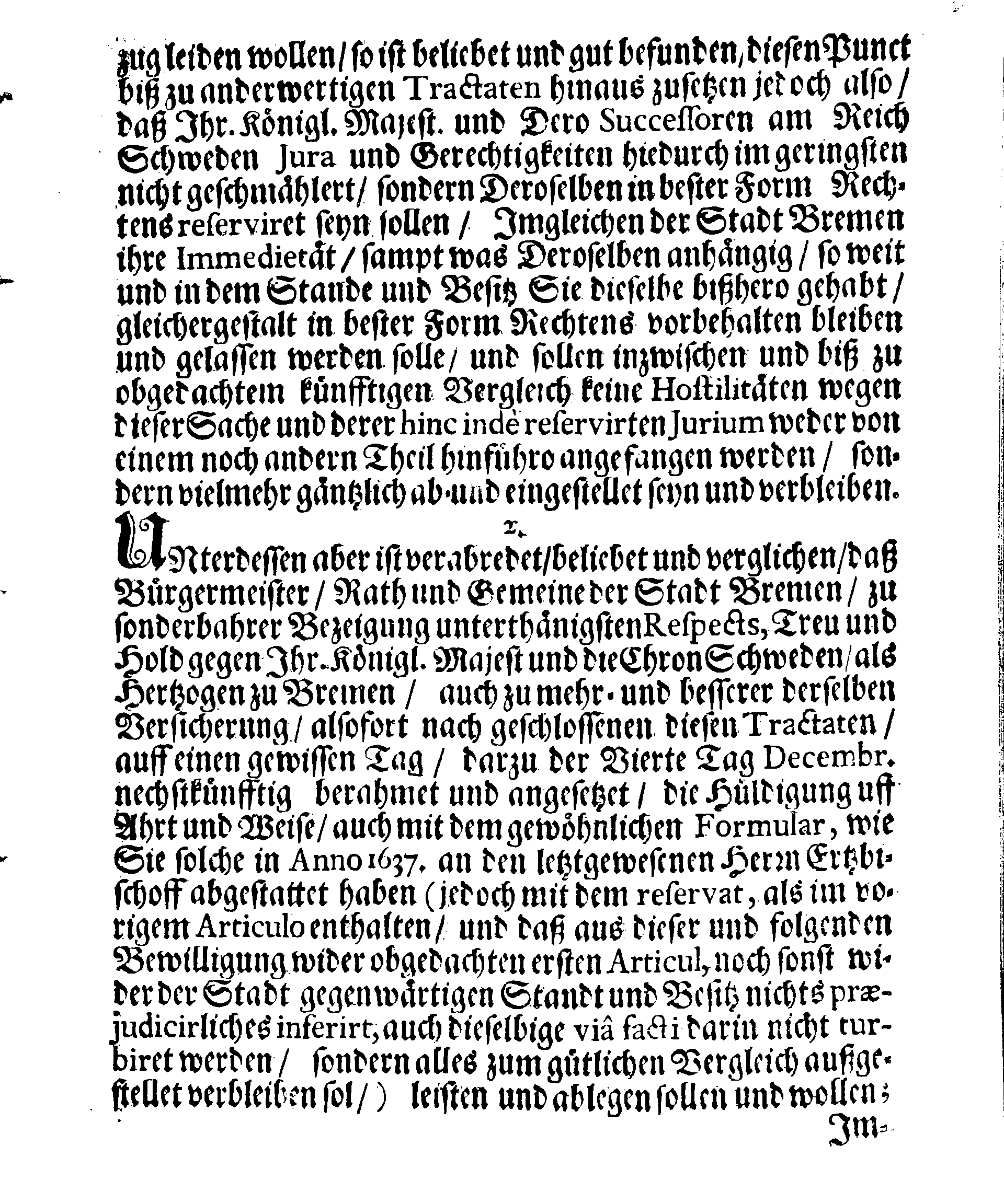 Verträge und RECESSUS Welche mit der Sadt Bremen auffgerichtet, In Anno 1639, 1654 und 1666