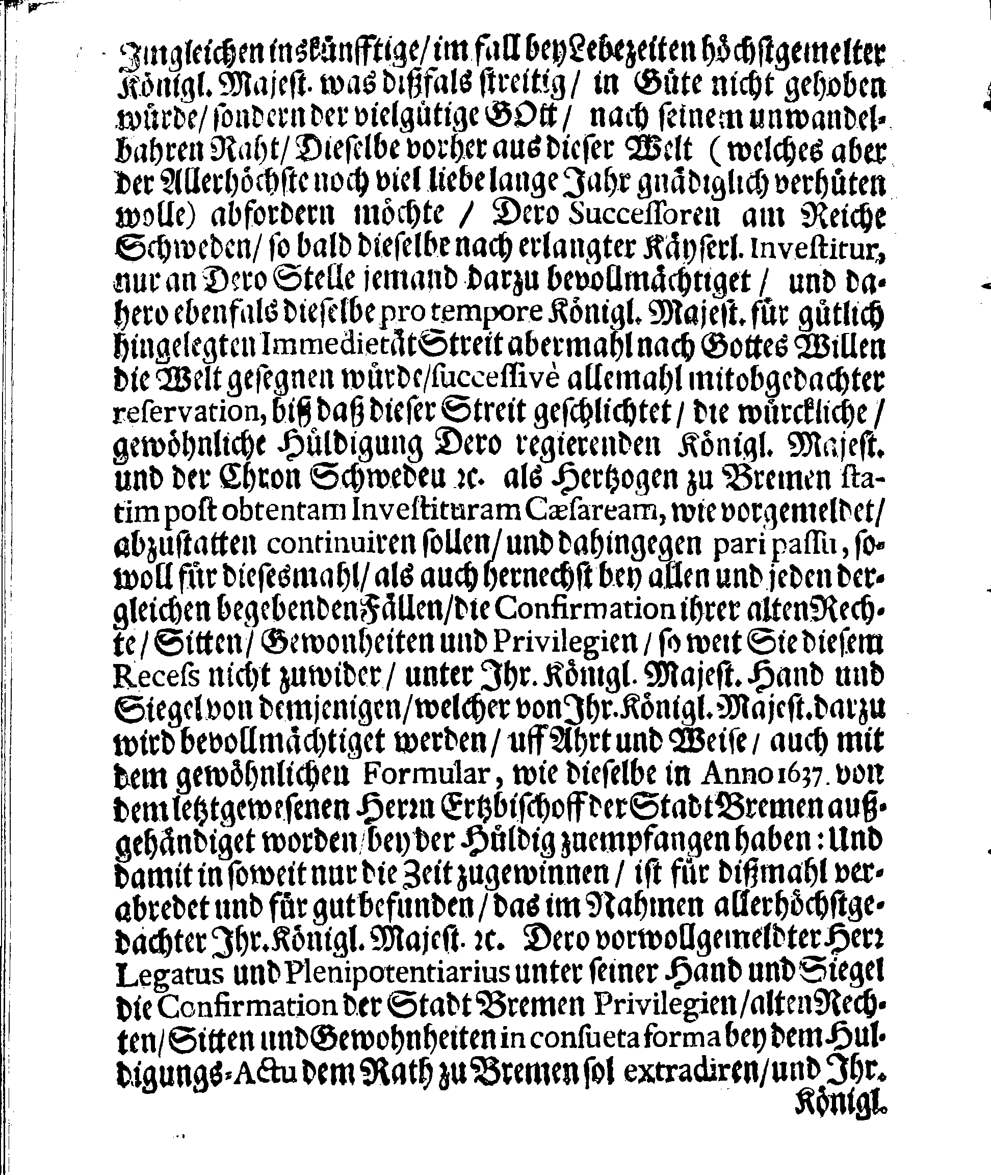 Verträge und RECESSUS Welche mit der Sadt Bremen auffgerichtet, In Anno 1639, 1654 und 1666