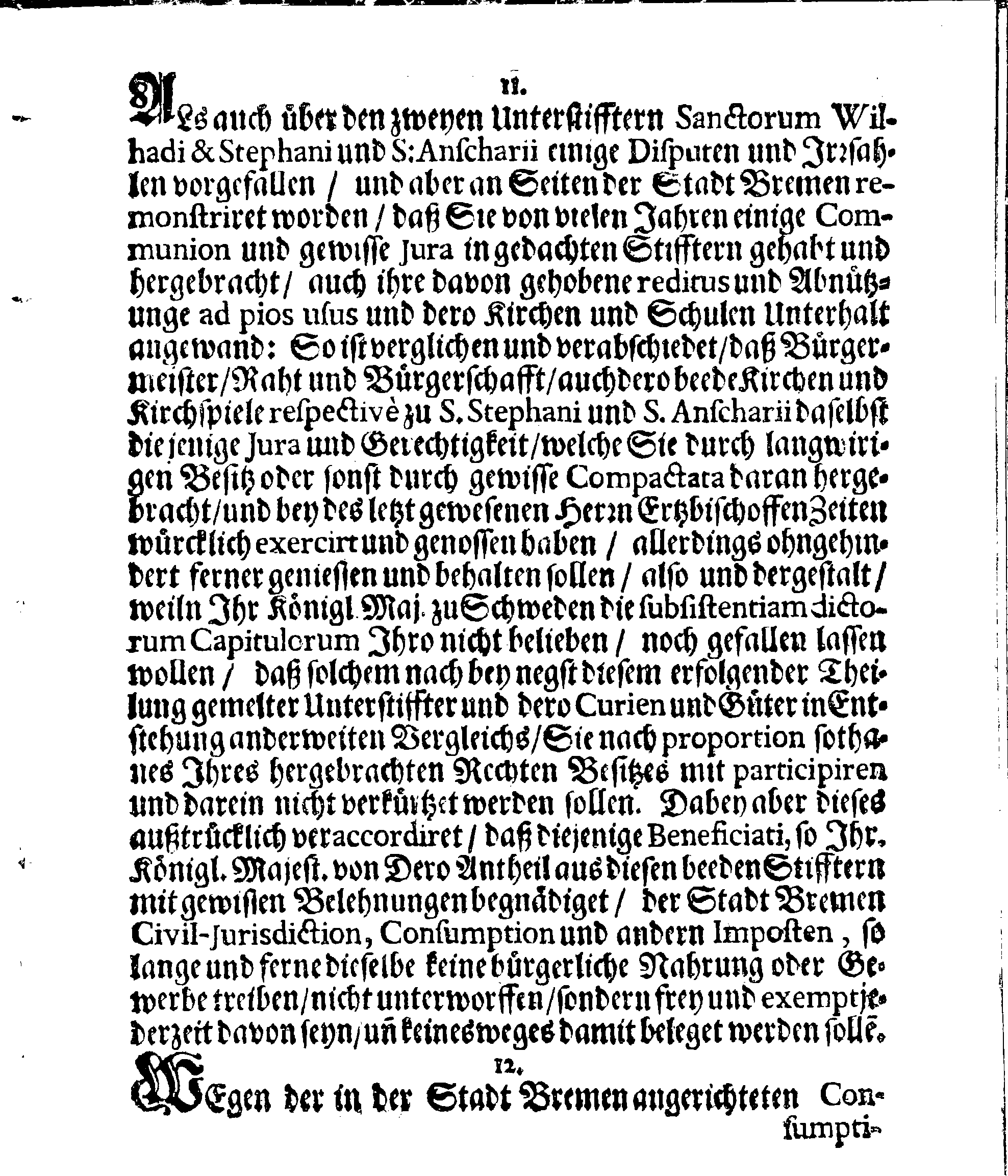 Verträge und RECESSUS Welche mit der Sadt Bremen auffgerichtet, In Anno 1639, 1654 und 1666