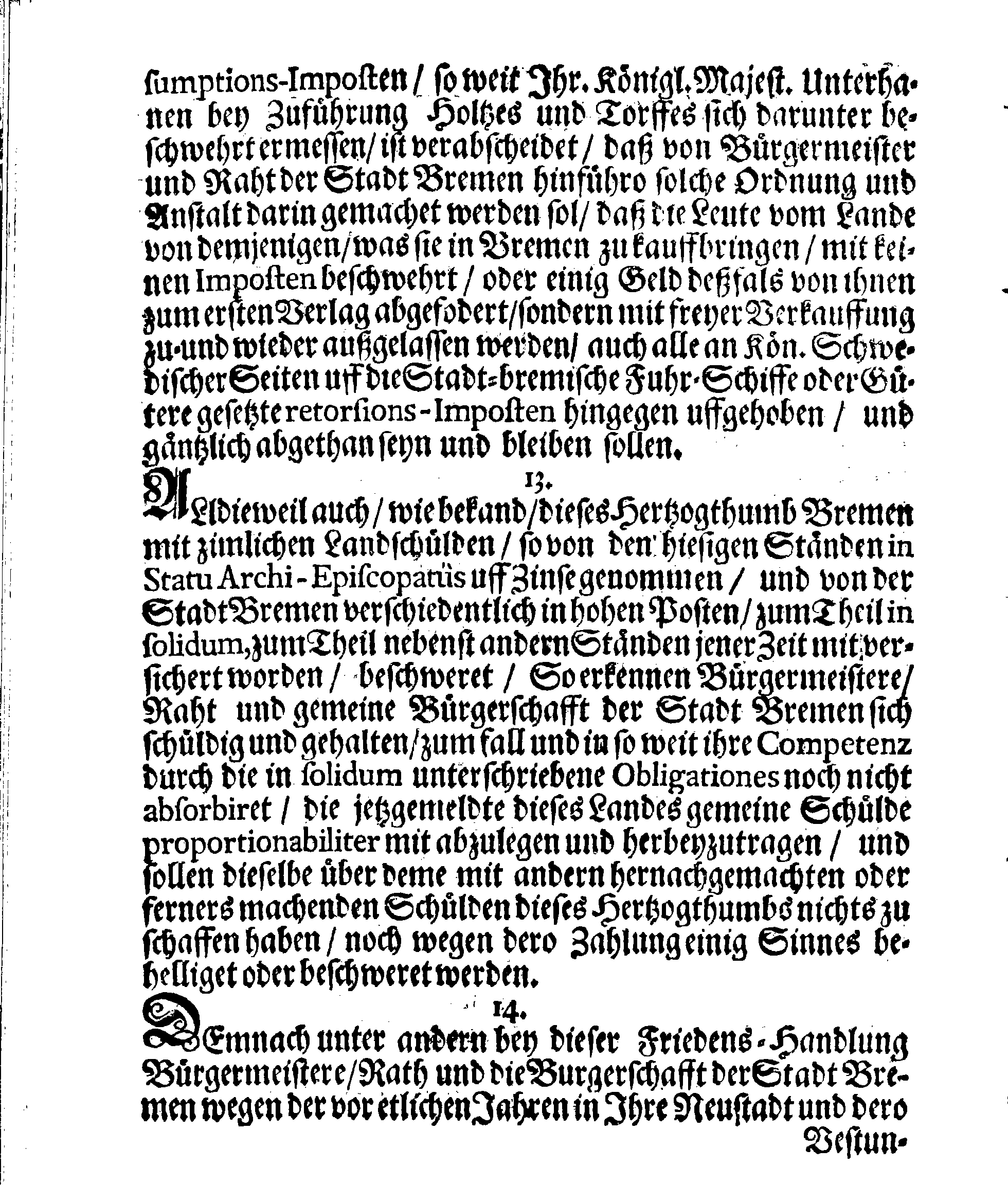 Verträge und RECESSUS Welche mit der Sadt Bremen auffgerichtet, In Anno 1639, 1654 und 1666