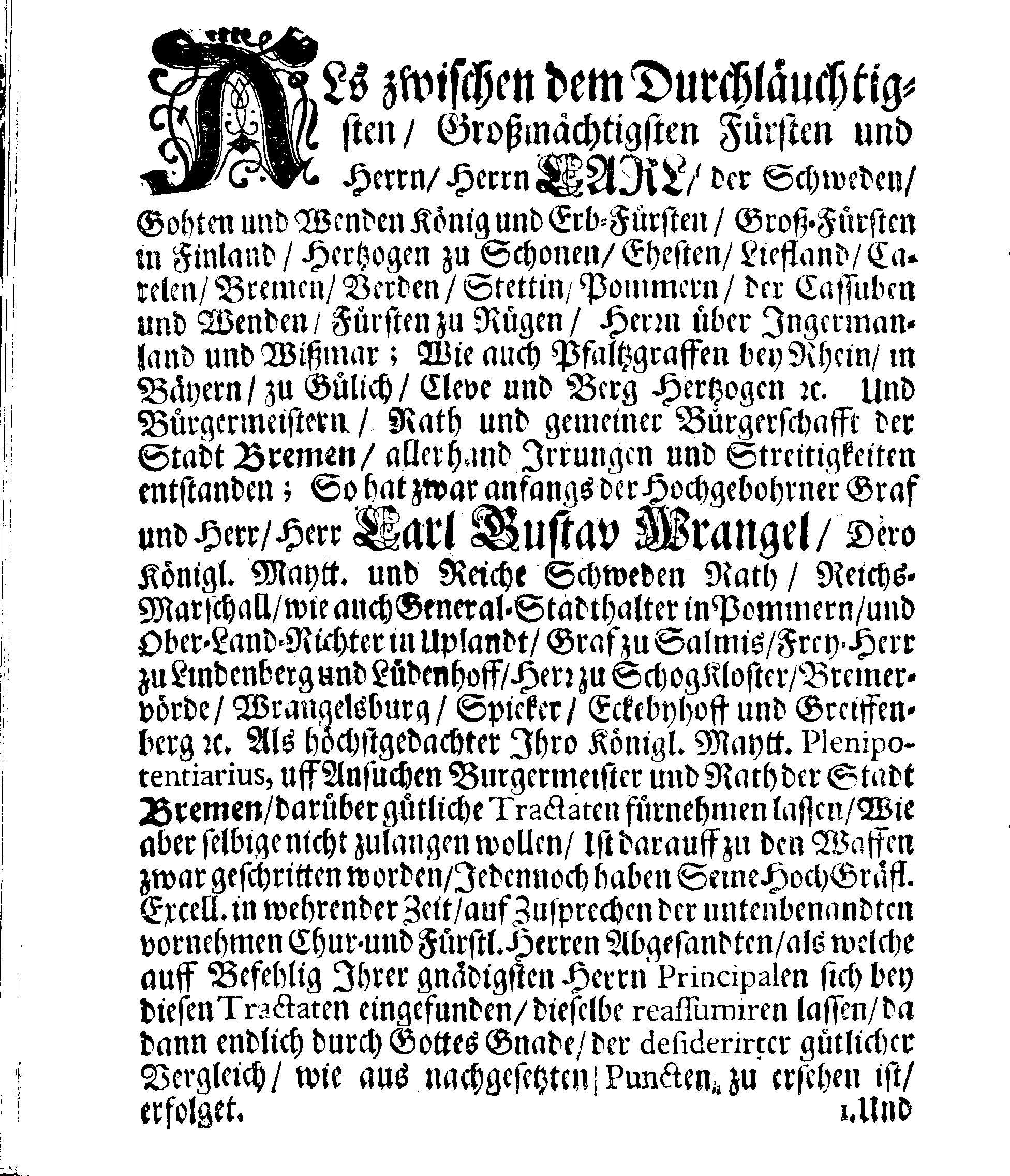 Verträge und RECESSUS Welche mit der Sadt Bremen auffgerichtet, In Anno 1639, 1654 und 1666