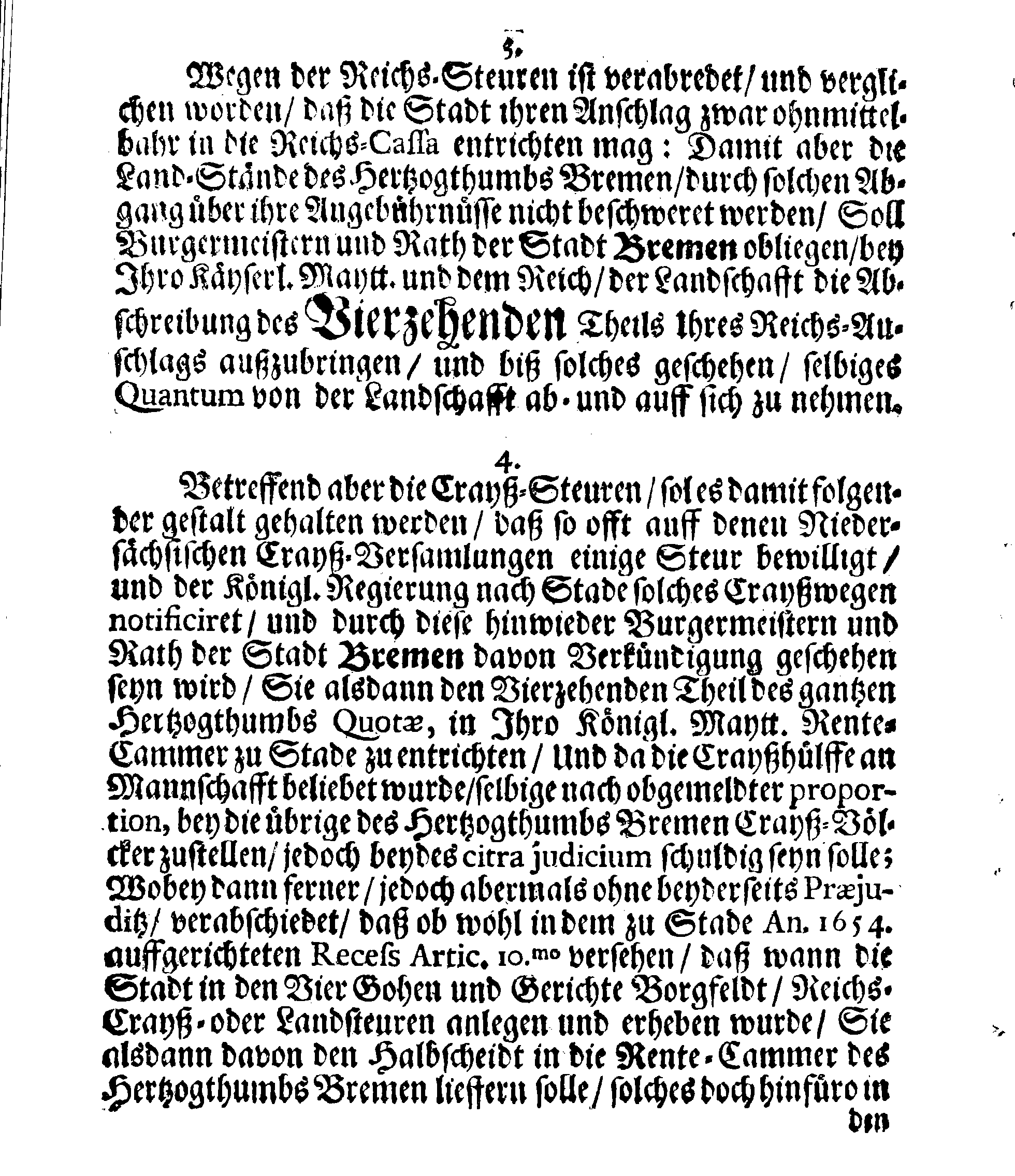 Verträge und RECESSUS Welche mit der Sadt Bremen auffgerichtet, In Anno 1639, 1654 und 1666