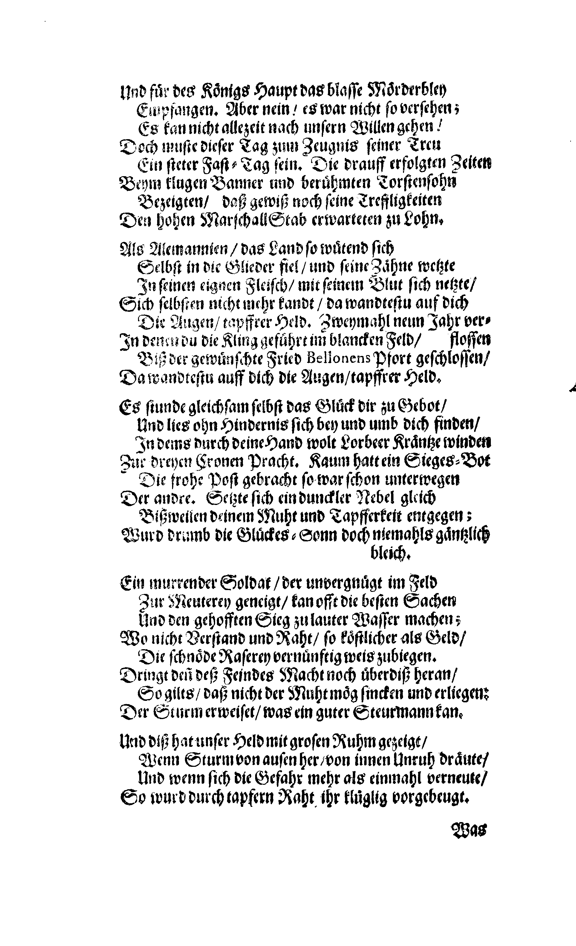 Der Sehl. Seelen hertzliche Dancksagung; das GOtt in so vielen Gefährlichkeitten selbe so gnädig bewahret und den entseelten Cörper auß abgelegenen Orten zu seiner Ruhekammer hat kommen lassen wollen. Welche auß Des Weilandt Erleuchteten und Hochgebohrnen Graffen und Herren, H. Carol Gustaff Wrangels, … Hochansehnliche LeichBegänckniß, den 1. Decembr. Anno 1680. gehalten, in einer Traur-Music, auss unterthäniger Schuldigkeit, gesungen und abgefaßet von einen alten Domestiquen Diener