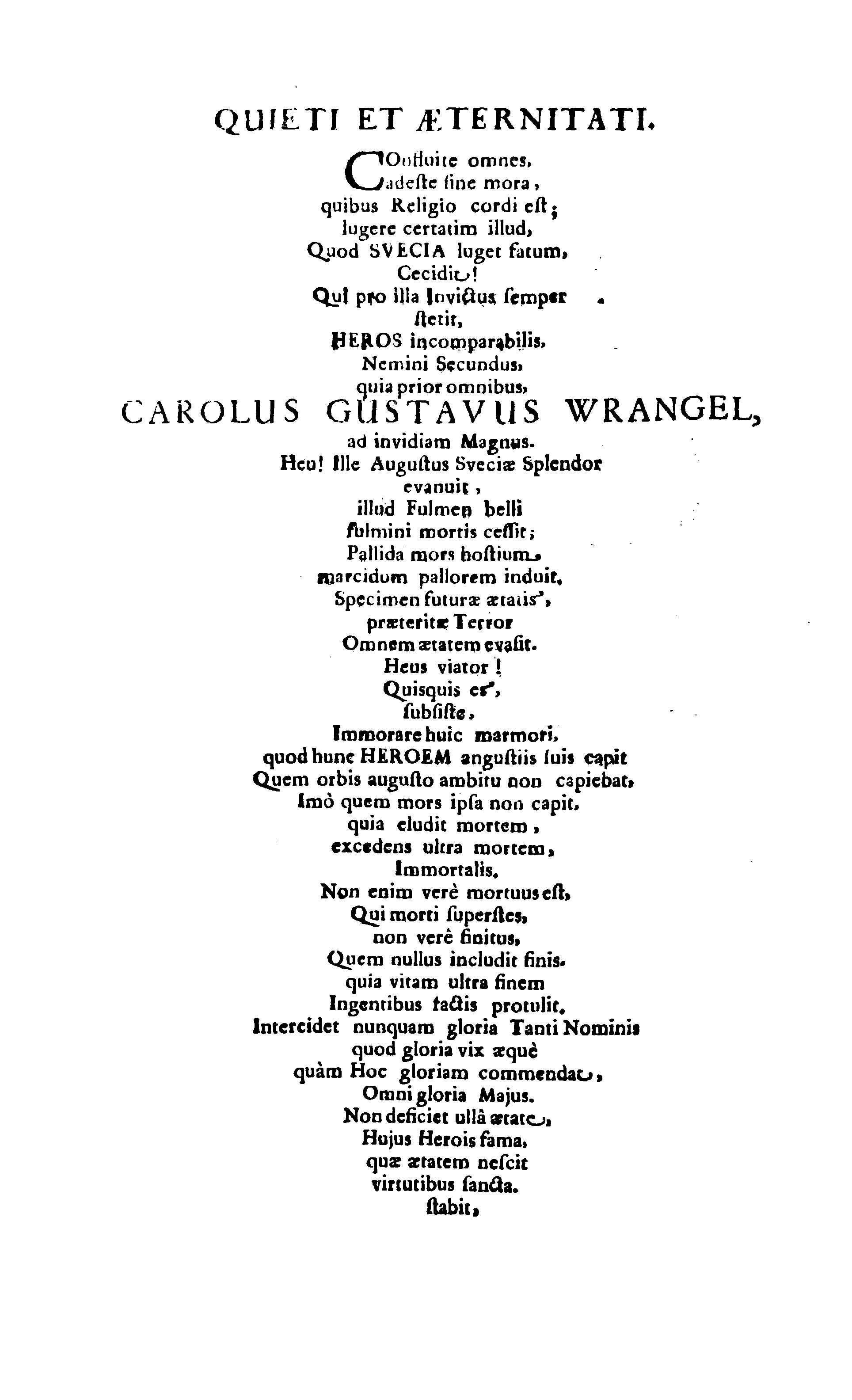 Der Sehl. Seelen hertzliche Dancksagung; das GOtt in so vielen Gefährlichkeitten selbe so gnädig bewahret und den entseelten Cörper auß abgelegenen Orten zu seiner Ruhekammer hat kommen lassen wollen. Welche auß Des Weilandt Erleuchteten und Hochgebohrnen Graffen und Herren, H. Carol Gustaff Wrangels, … Hochansehnliche LeichBegänckniß, den 1. Decembr. Anno 1680. gehalten, in einer Traur-Music, auss unterthäniger Schuldigkeit, gesungen und abgefaßet von einen alten Domestiquen Diener