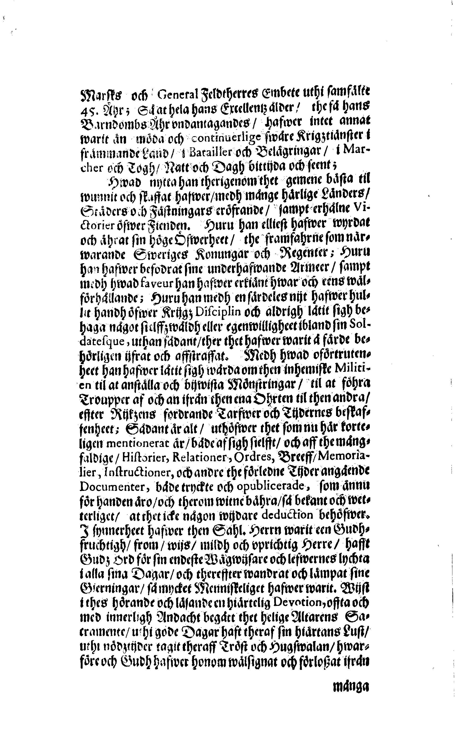 Här är Groo, i Döden Roo Och hwyla fölger upå Nöda, THER finna wij wår deel och boo När wij upstå ifrå the Döda. Förestält uthi Een Christelig Predikan Hwilken Tå … Herr CARL GUSTAF WRANGEL, … Medh stoor och wederbörligh solennitet wardt begrafwen … Uthi Stockholm och Kongl. Riddare Kyrckia … Åhret 1680 the 21 September