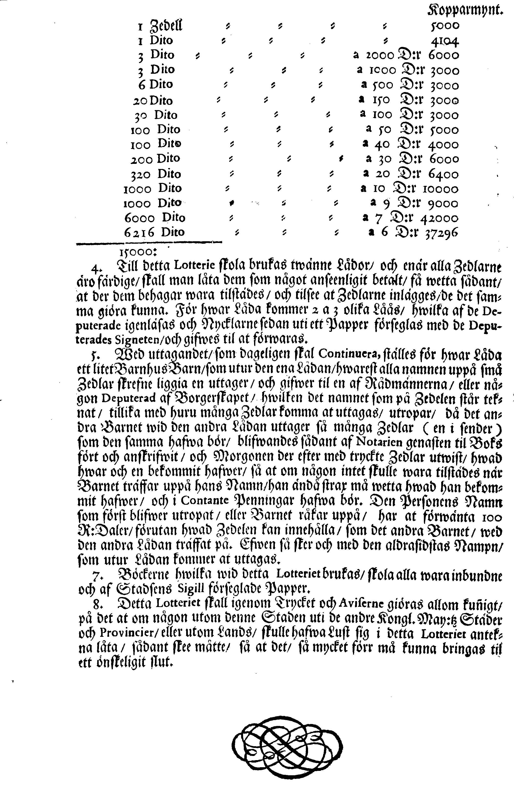 LOTTERIE, Som efter Hans Kongl. May:tz allernådigste tillåtelse, til de Fattigas gagn och bästa, är inrättat i Stockholm Anno 1699