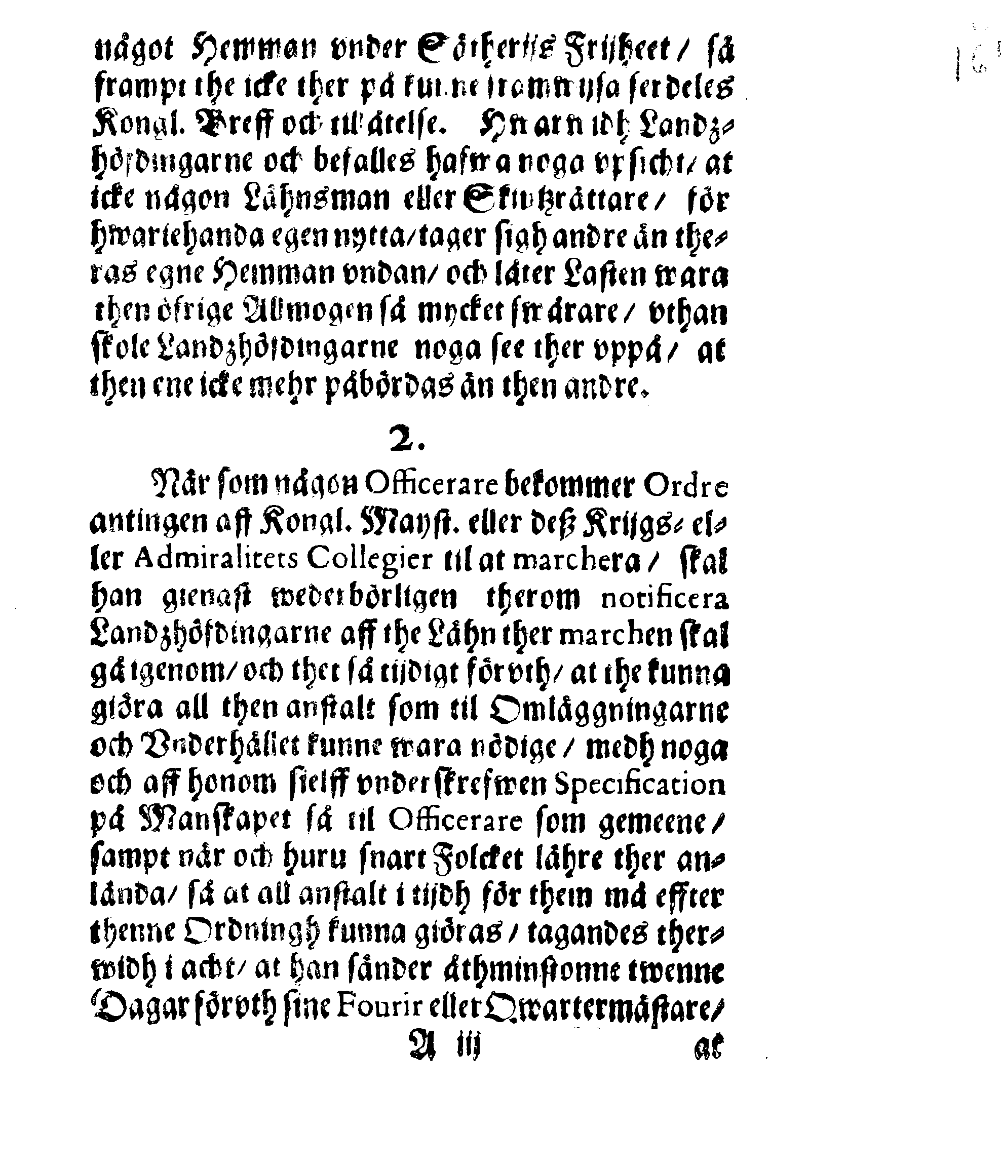 Kongl. May:tz Tågh Ordning För dess Landt- och SiöMilitz sampt Artollerie Folck