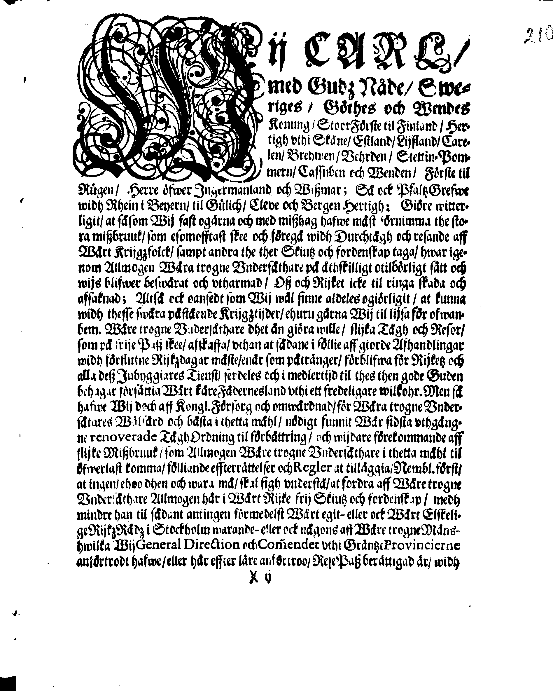Kongl. May:tz PLACAT, Angående Durchtågh och Reesor aff Krijgzfolck, medh hwadh som ther til hörer