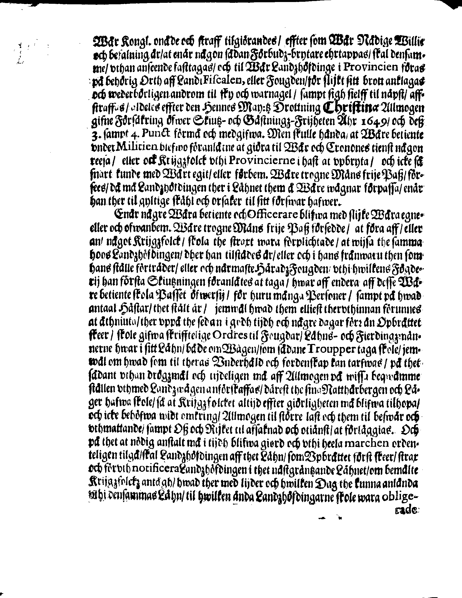 Kongl. May:tz PLACAT, Angående Durchtågh och Reesor aff Krijgzfolck, medh hwadh som ther til hörer