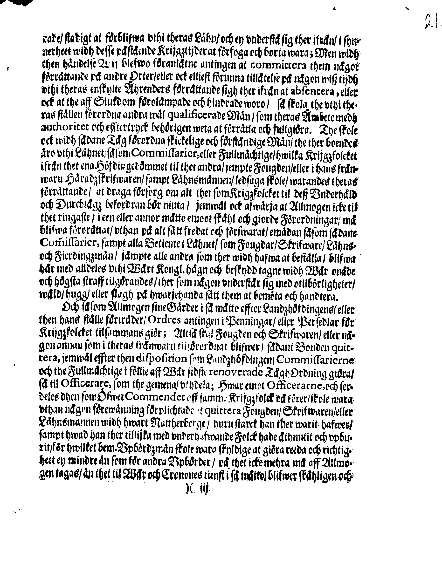 Kongl. May:tz PLACAT, Angående Durchtågh och Reesor aff Krijgzfolck, medh hwadh som ther til hörer