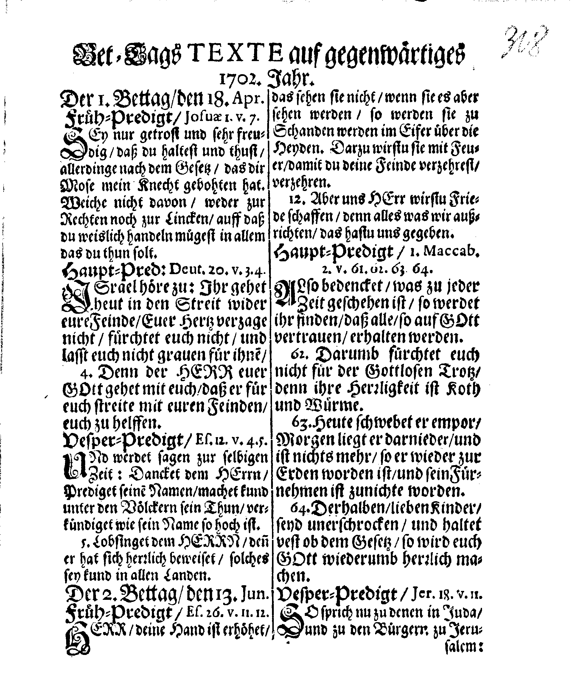 Seiner Königl. Majest. PLACAT Wegen Vier allgemeiner Solennen, Danck-Fast-Buß- und Bet-Tage, so über das gantze Schwedische Reich, Groß-Fürstenthum Finnlandt, und allen der Crohn Schweden zugehörigen Fürstenthümern, Ländern und Herrschafften feyerlich sollen begangen werden in dem nechstkommenden Jahr 1702
