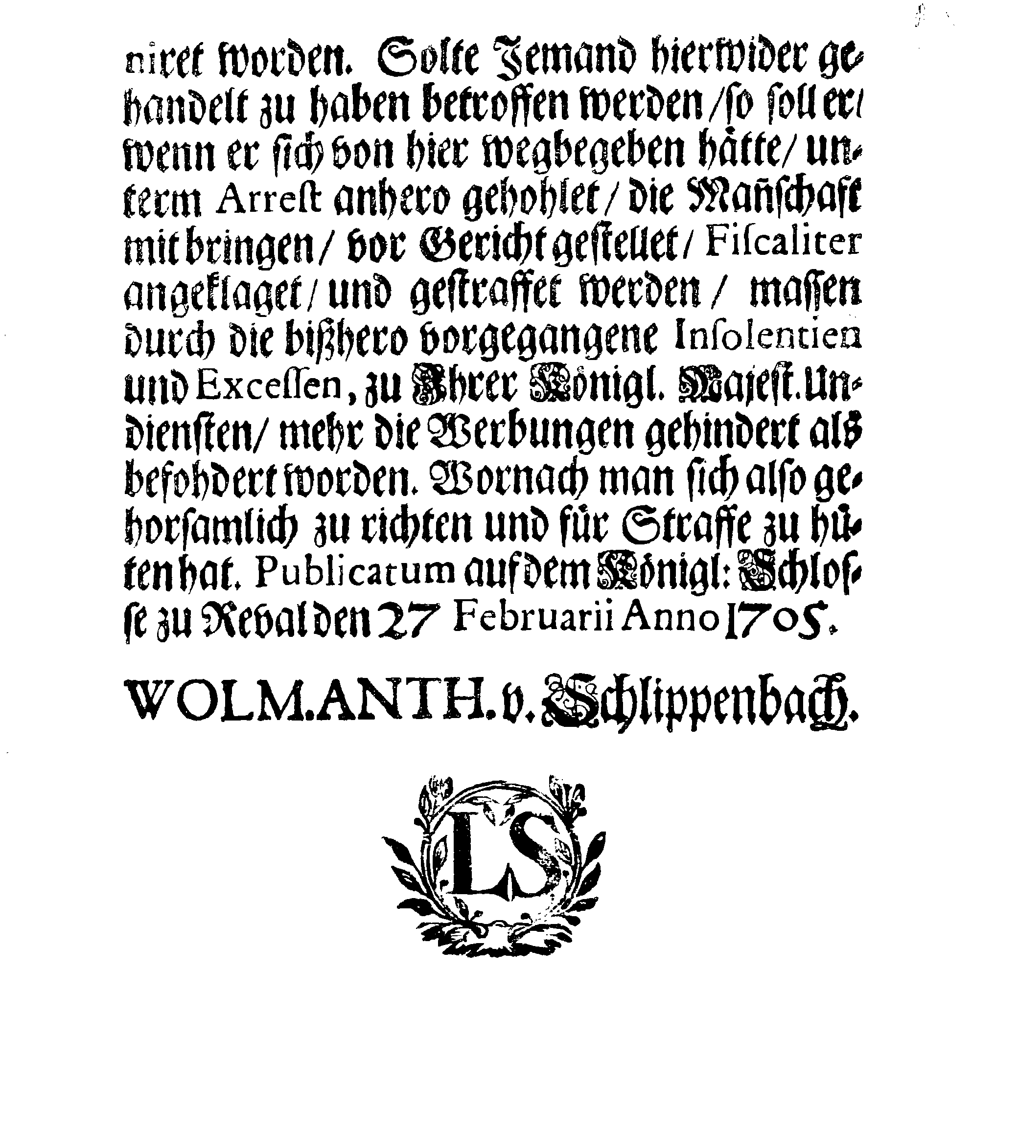 [Wolmar Anton von Schlippenbachi korraldus]