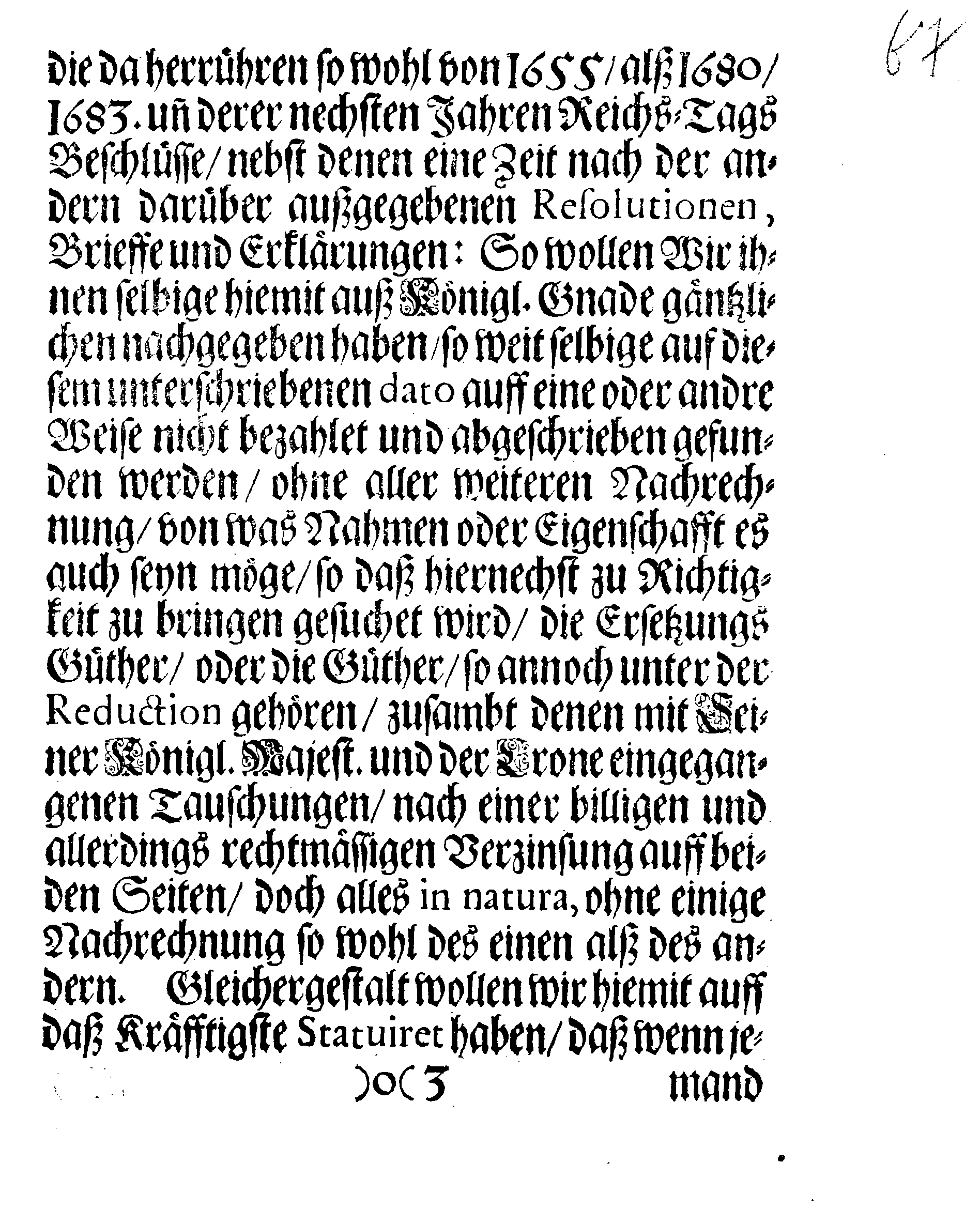Ihr: Königl: Majest: Verordnung, Angehende Das Reductions- und Liqvidations-Werck, sambt der Stände Urthel in der grossen Commission.