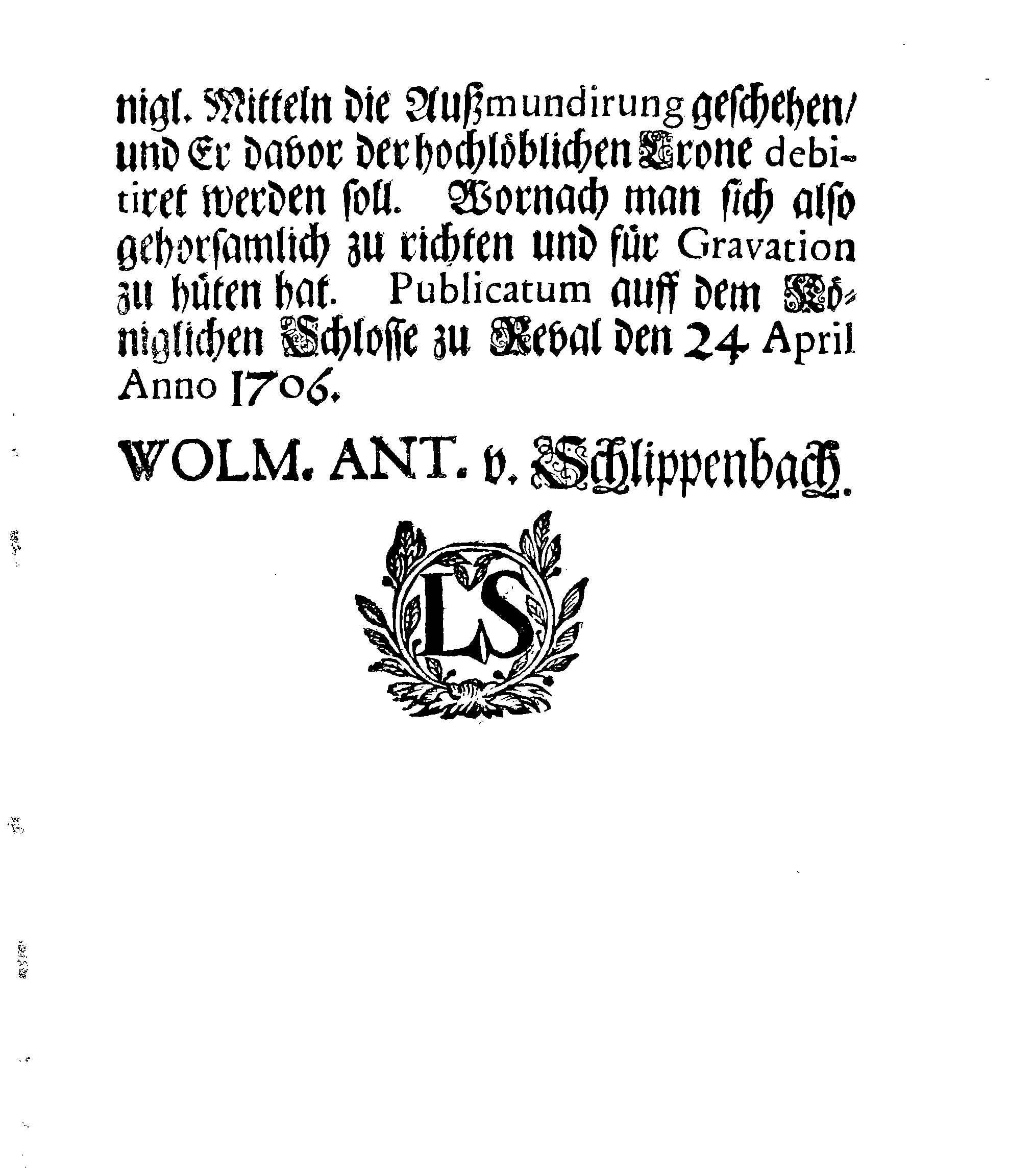 [Wolmar Anton von Schlippenbachi korraldus]