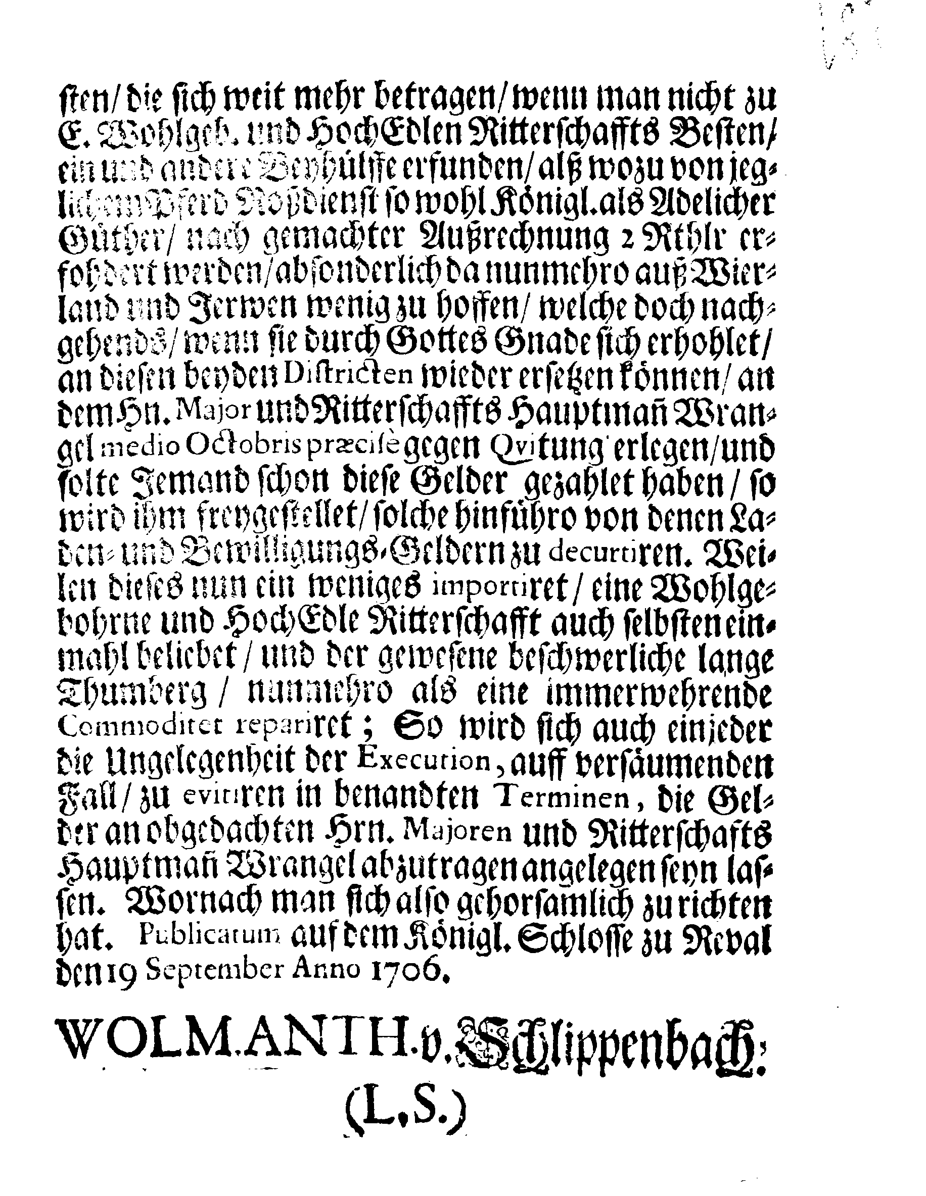 [Wolmar Anton von Schlippenbachi korraldus]