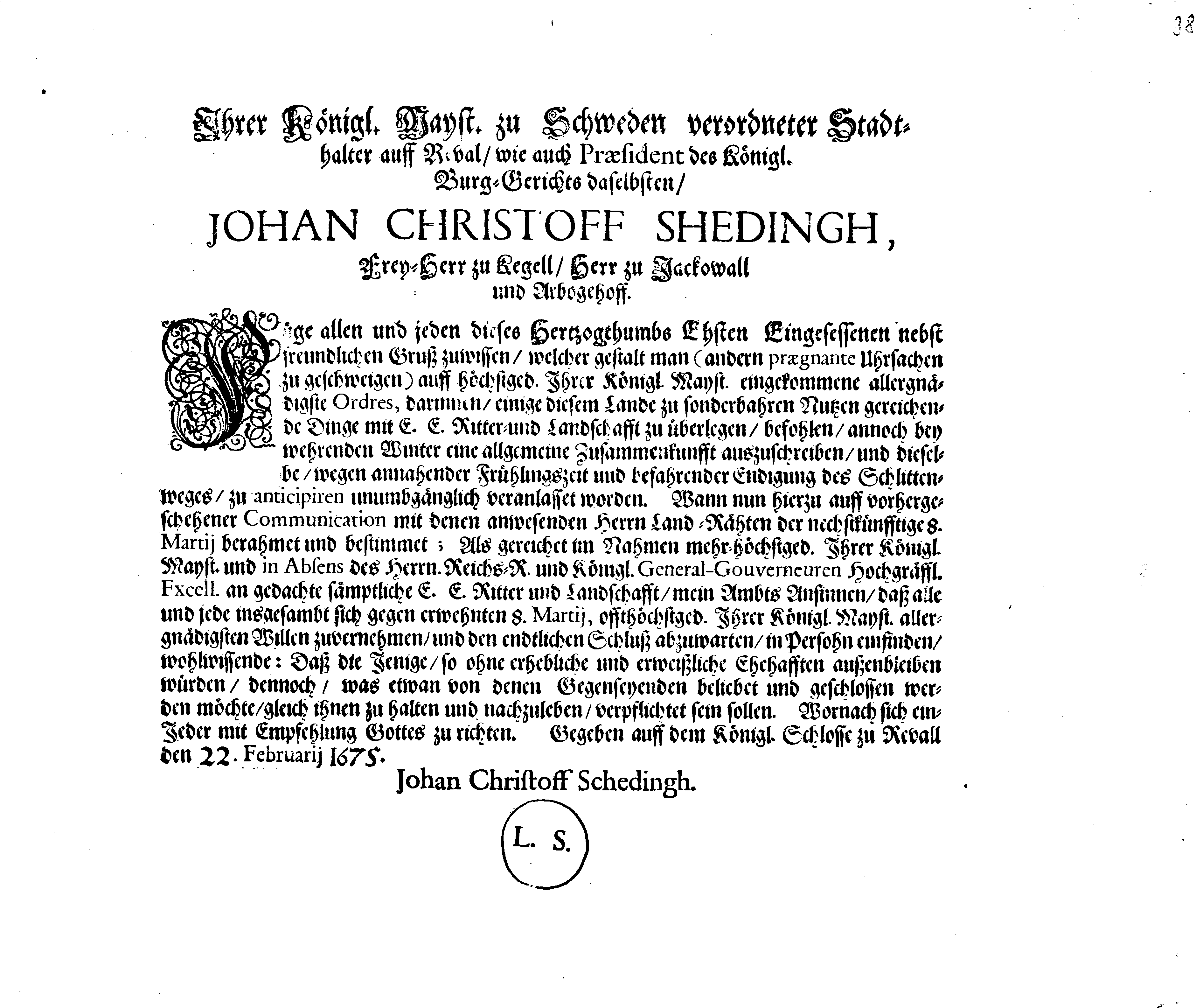 [Johan Christopher von Scheidingi korraldus]