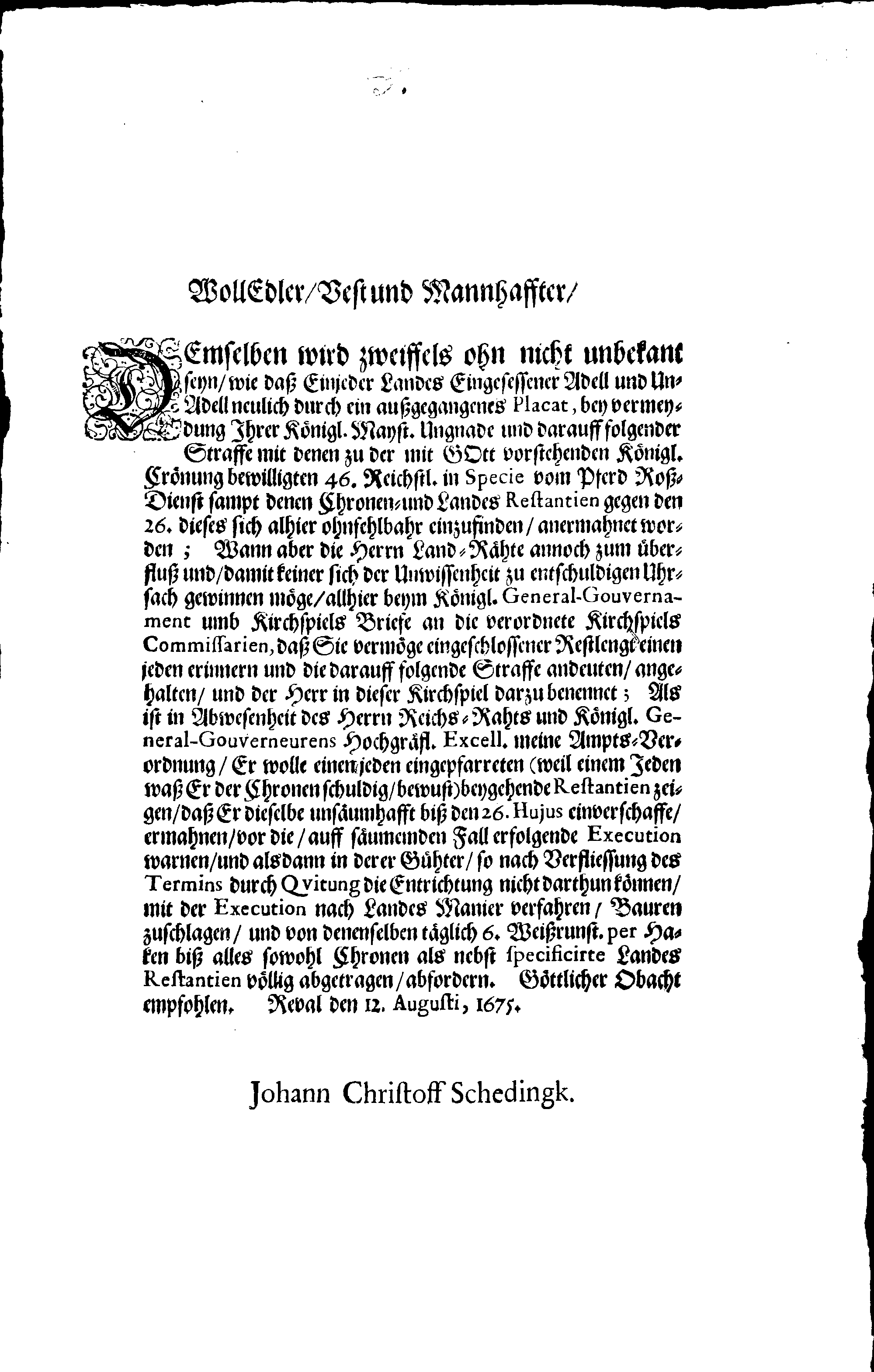 [Johan Christopher von Scheidingi korraldus]