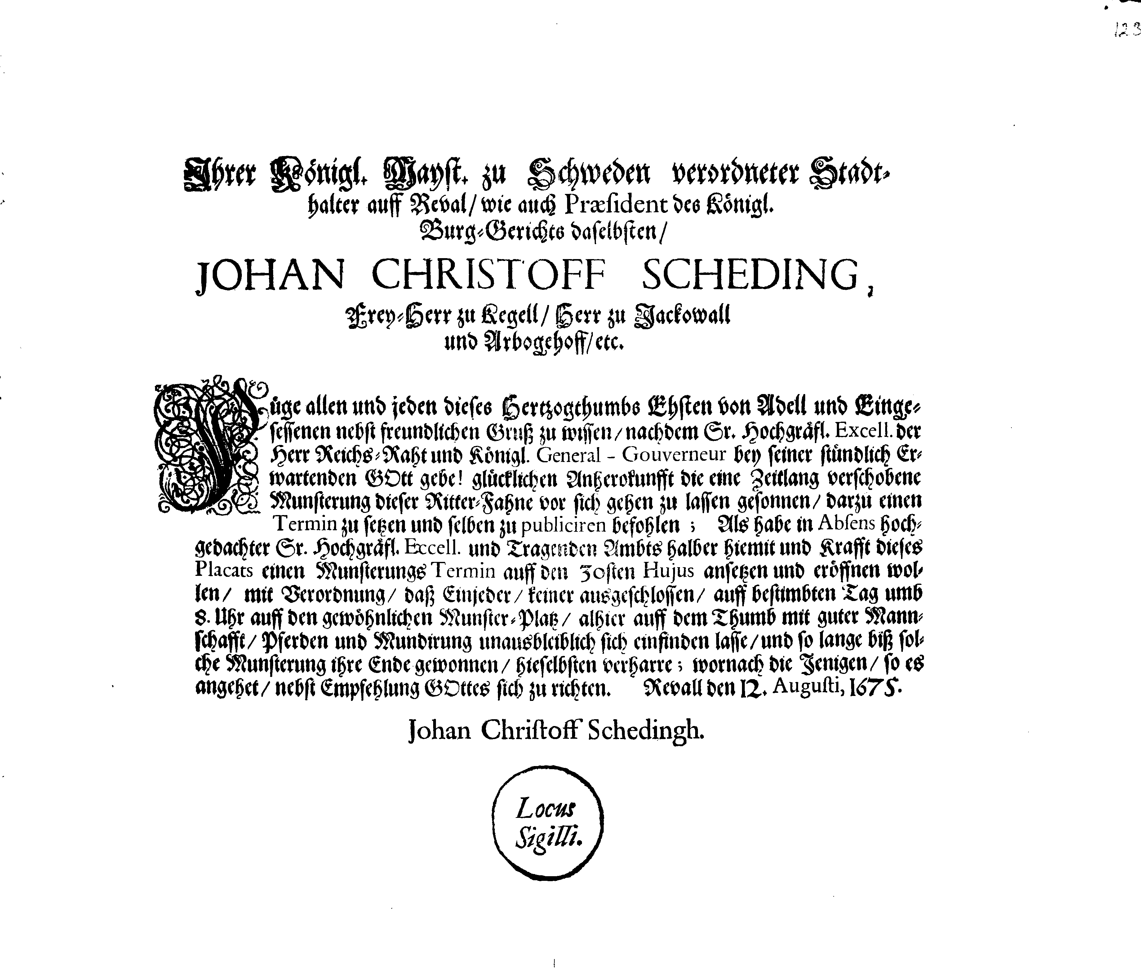 [Johan Christopher von Scheidingi korraldus]