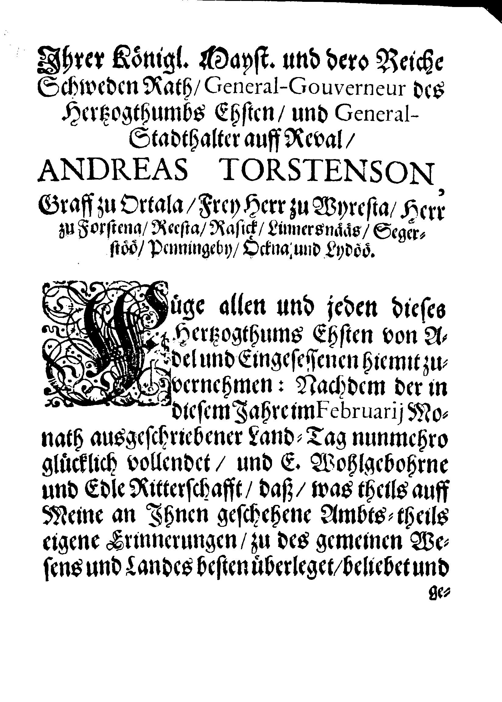 Land-Tags Schluß Von Anno 1677