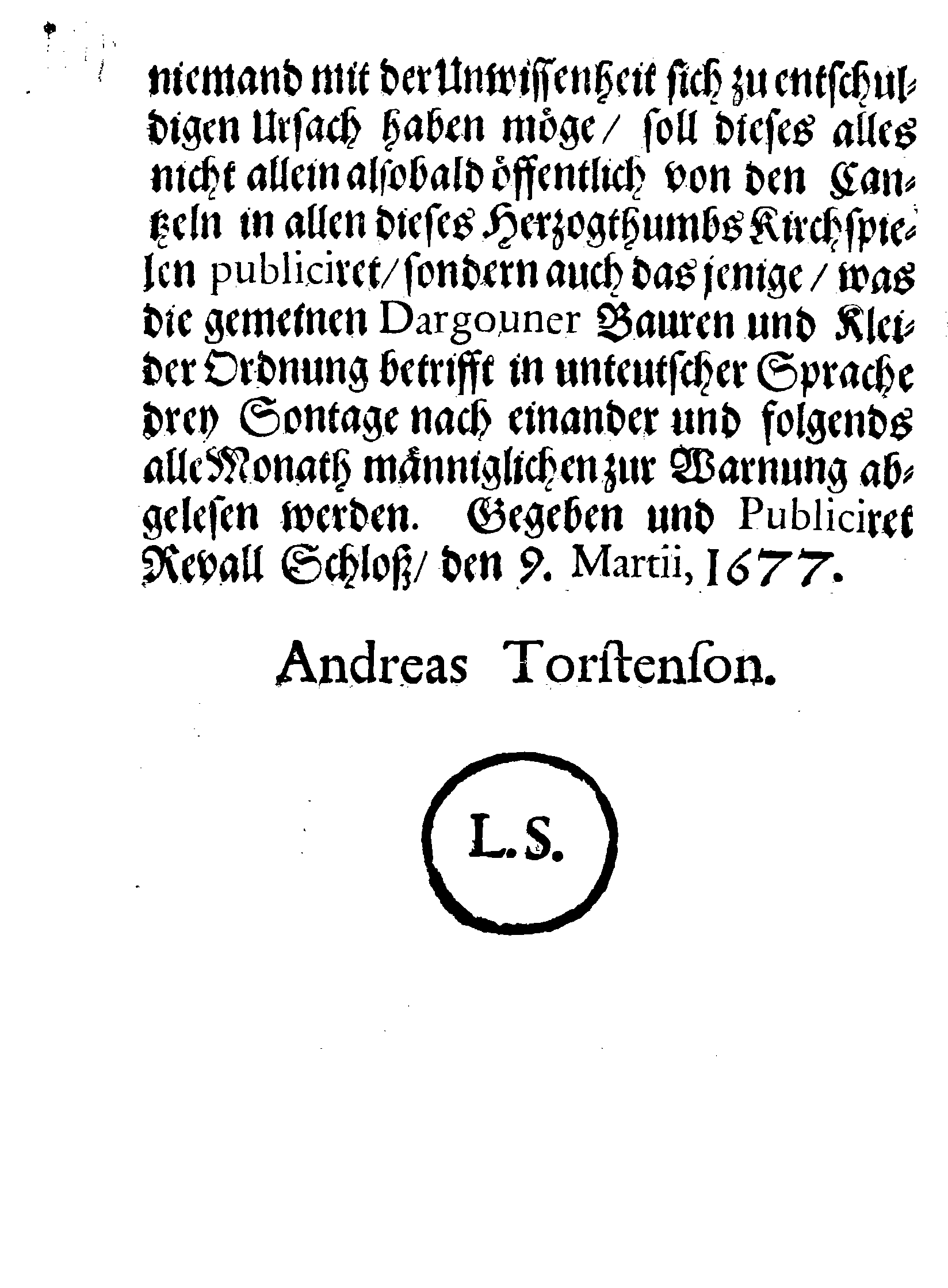Land-Tags Schluß Von Anno 1677