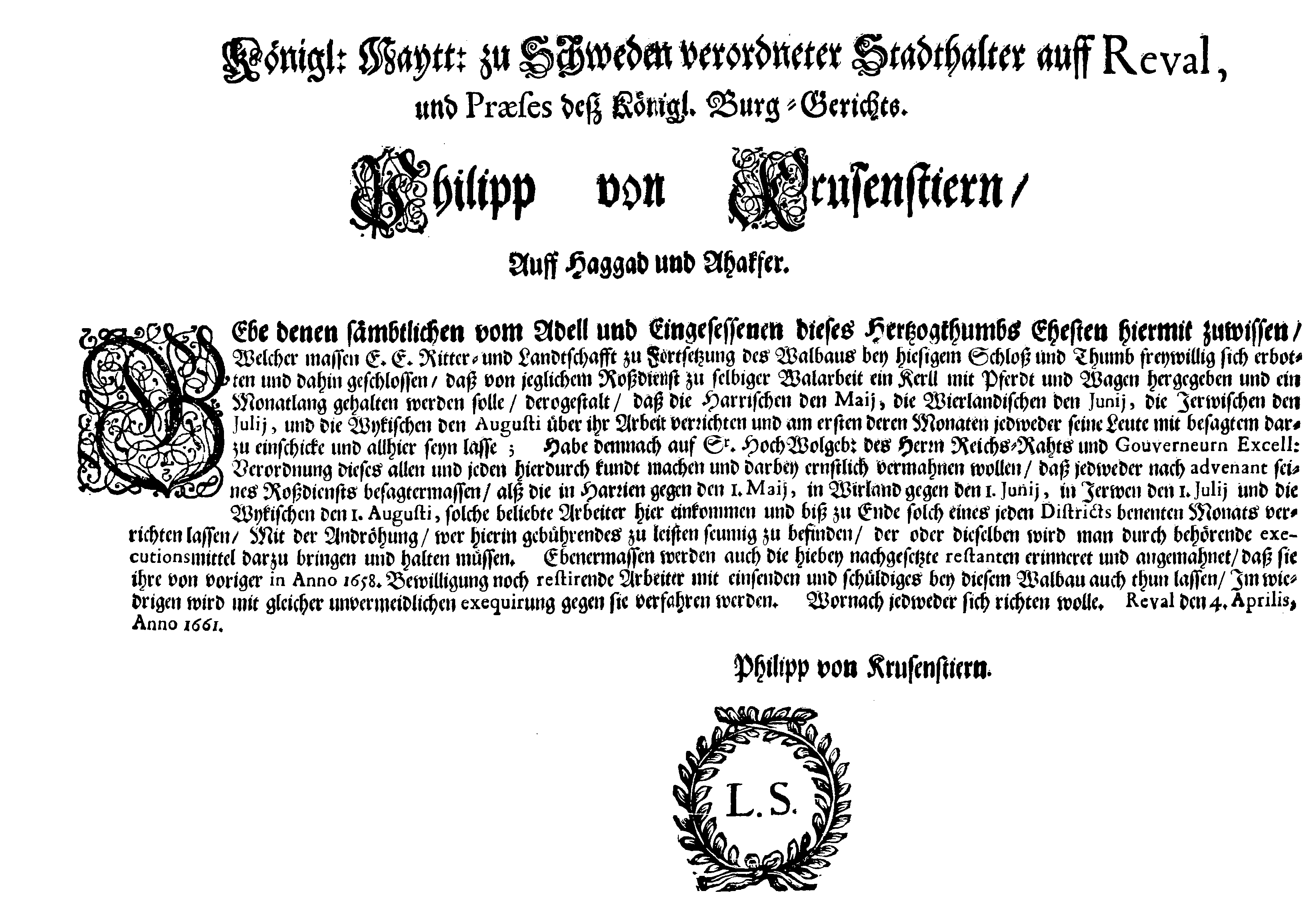 [Philipp Krusenstjerni korraldus]