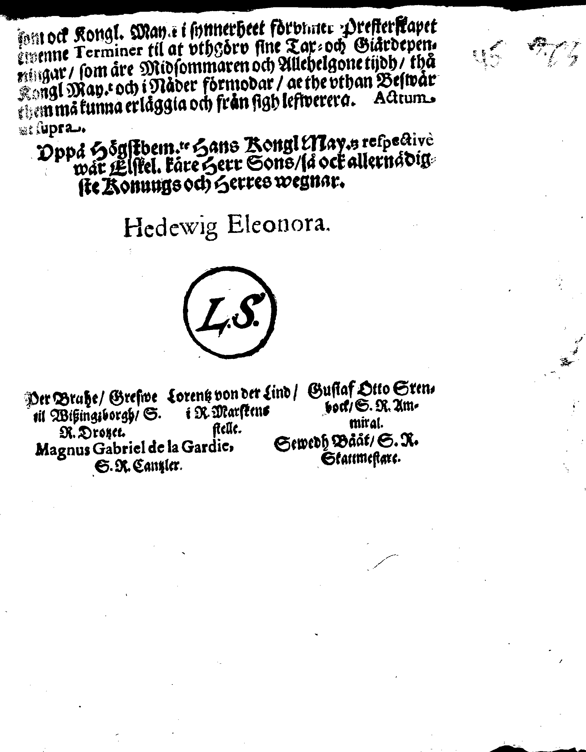 Kongl. May.tz Nådige Förordningh, Huruledes medh upbärande aff Allmogens Uthlagor til Chronan, här effter hållas skall