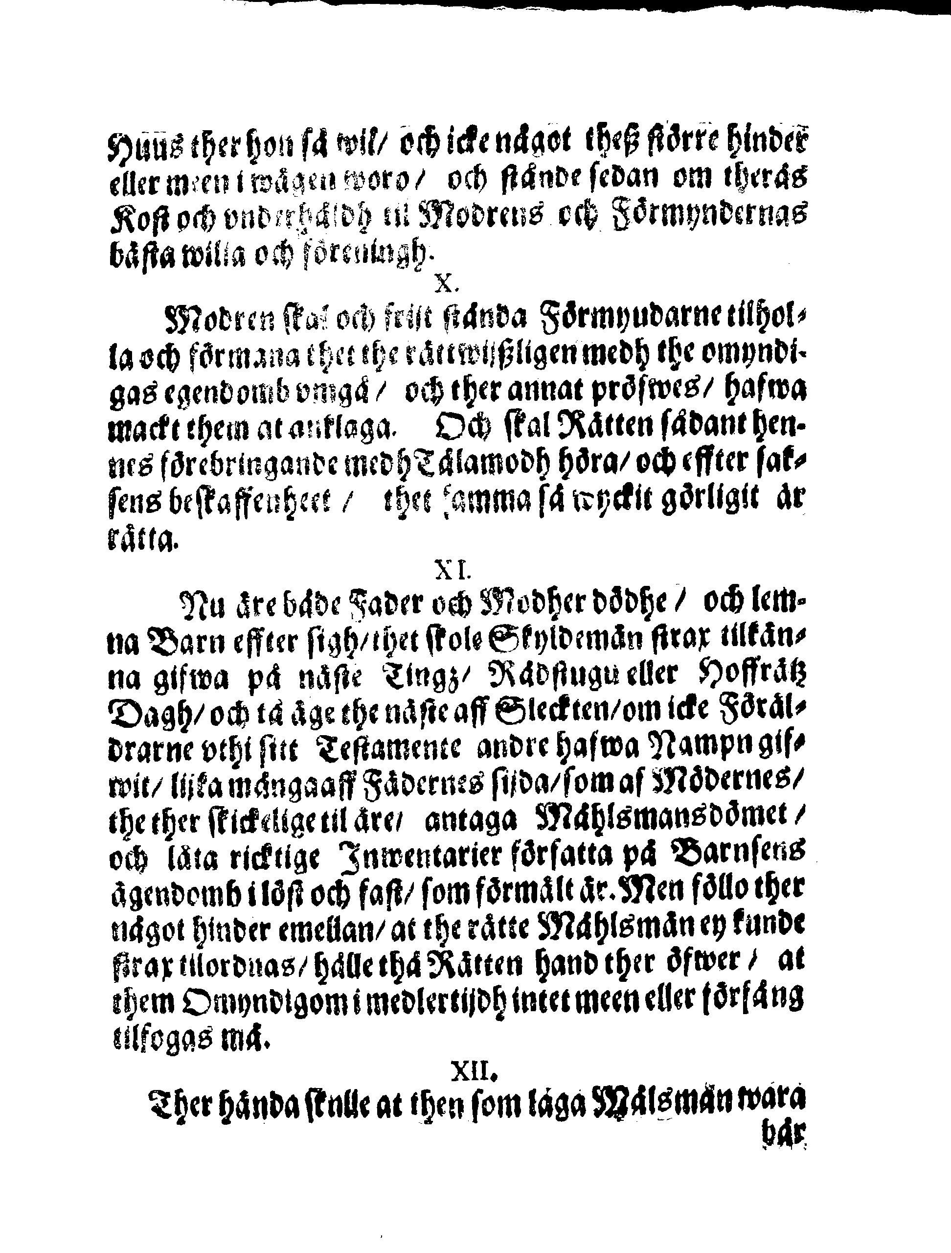 Kongl. May:tz Förmyndare Ordningh