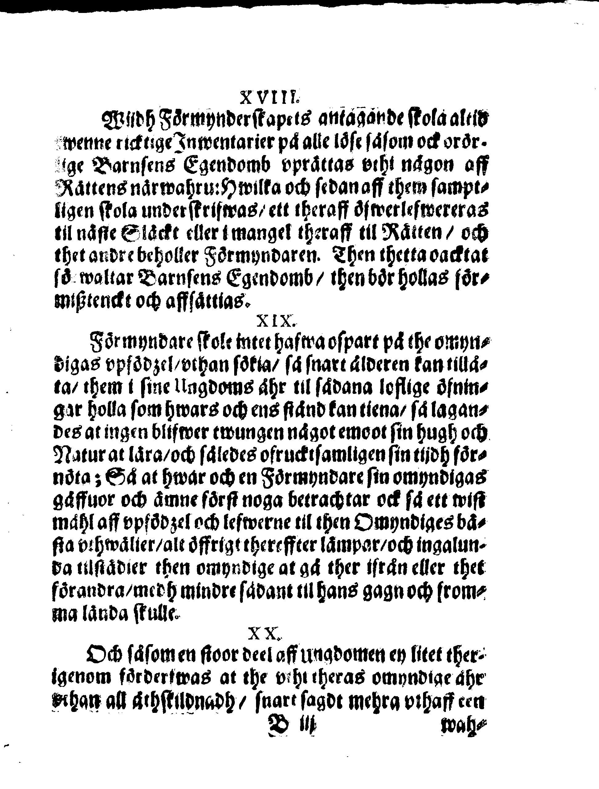 Kongl. May:tz Förmyndare Ordningh