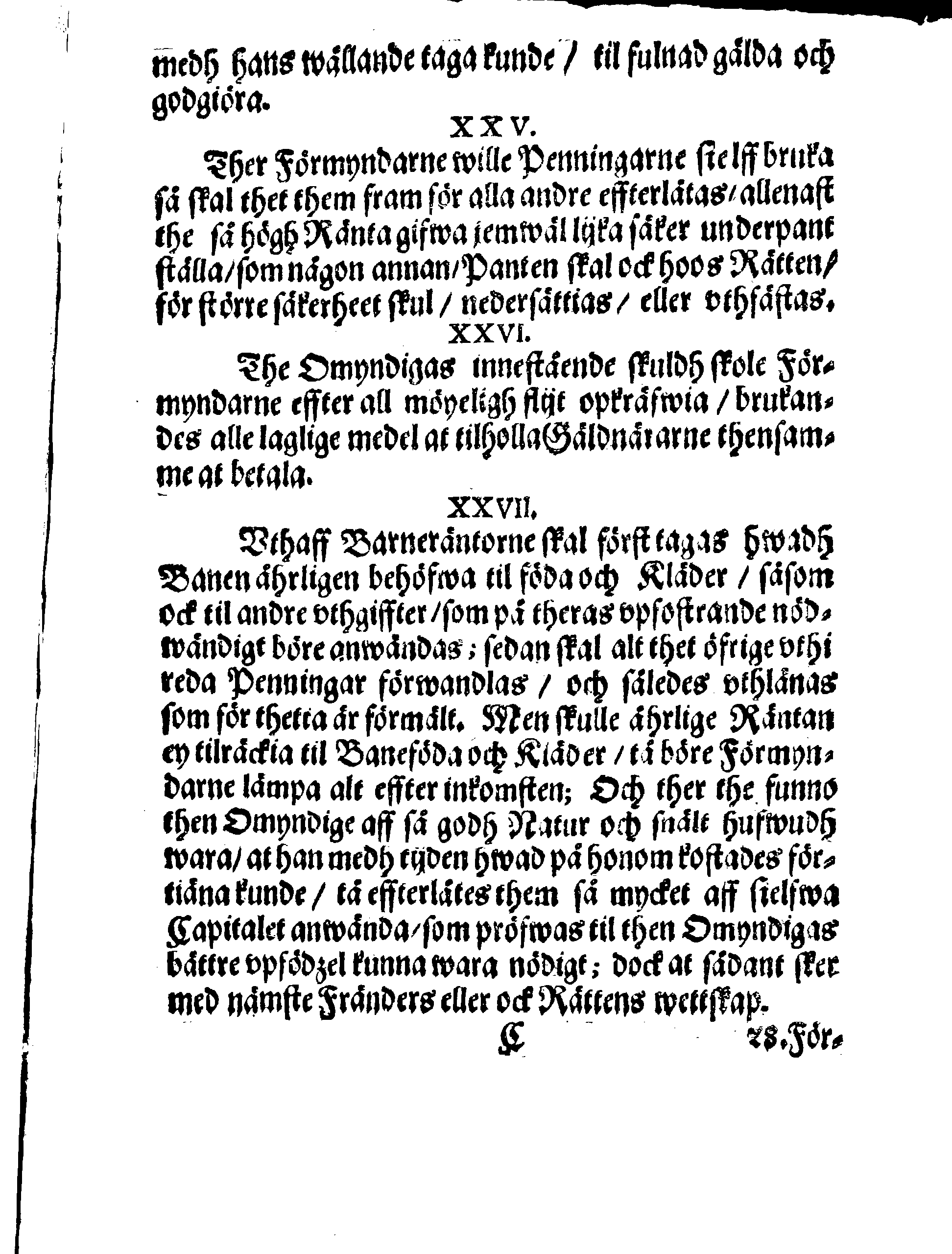 Kongl. May:tz Förmyndare Ordningh