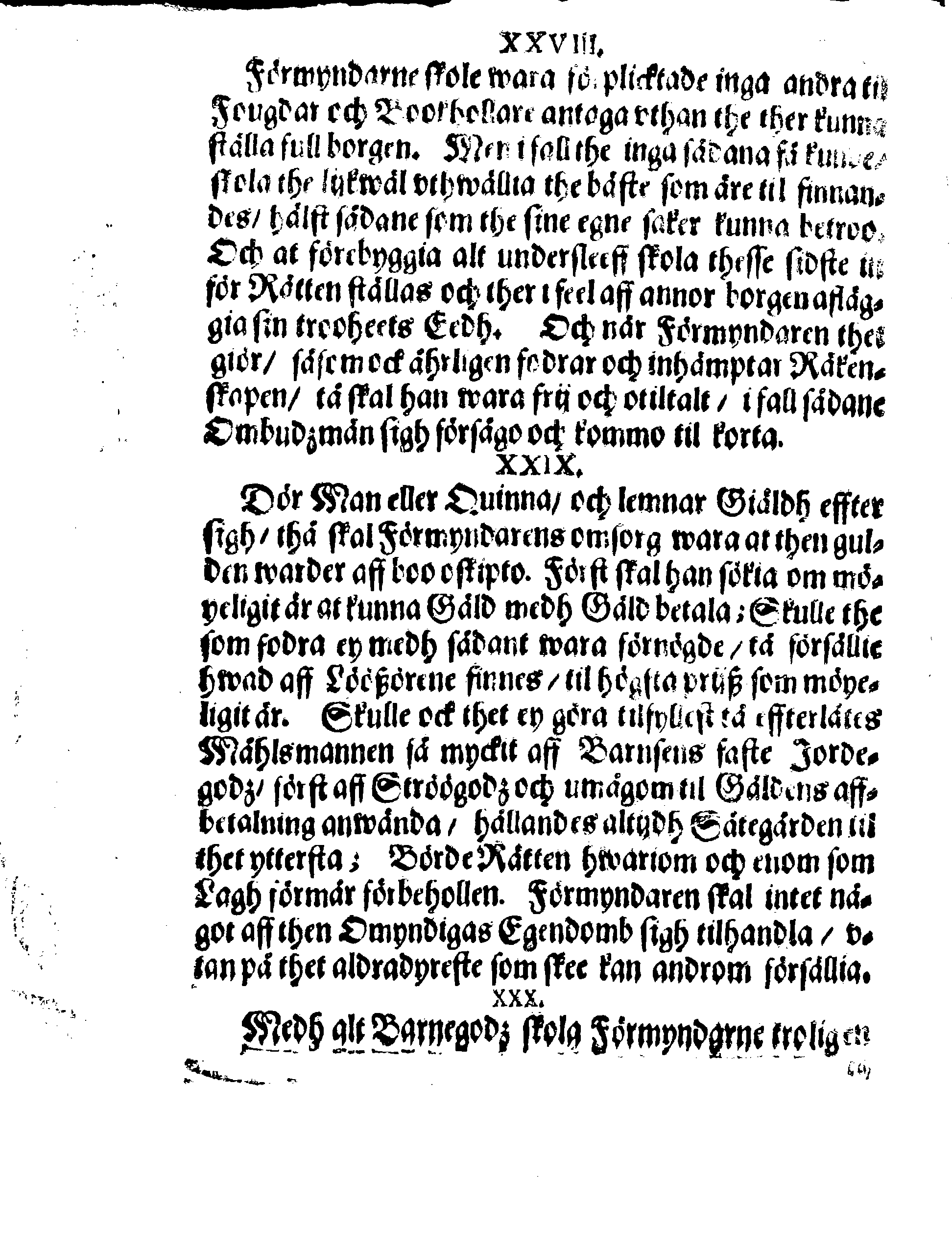 Kongl. May:tz Förmyndare Ordningh