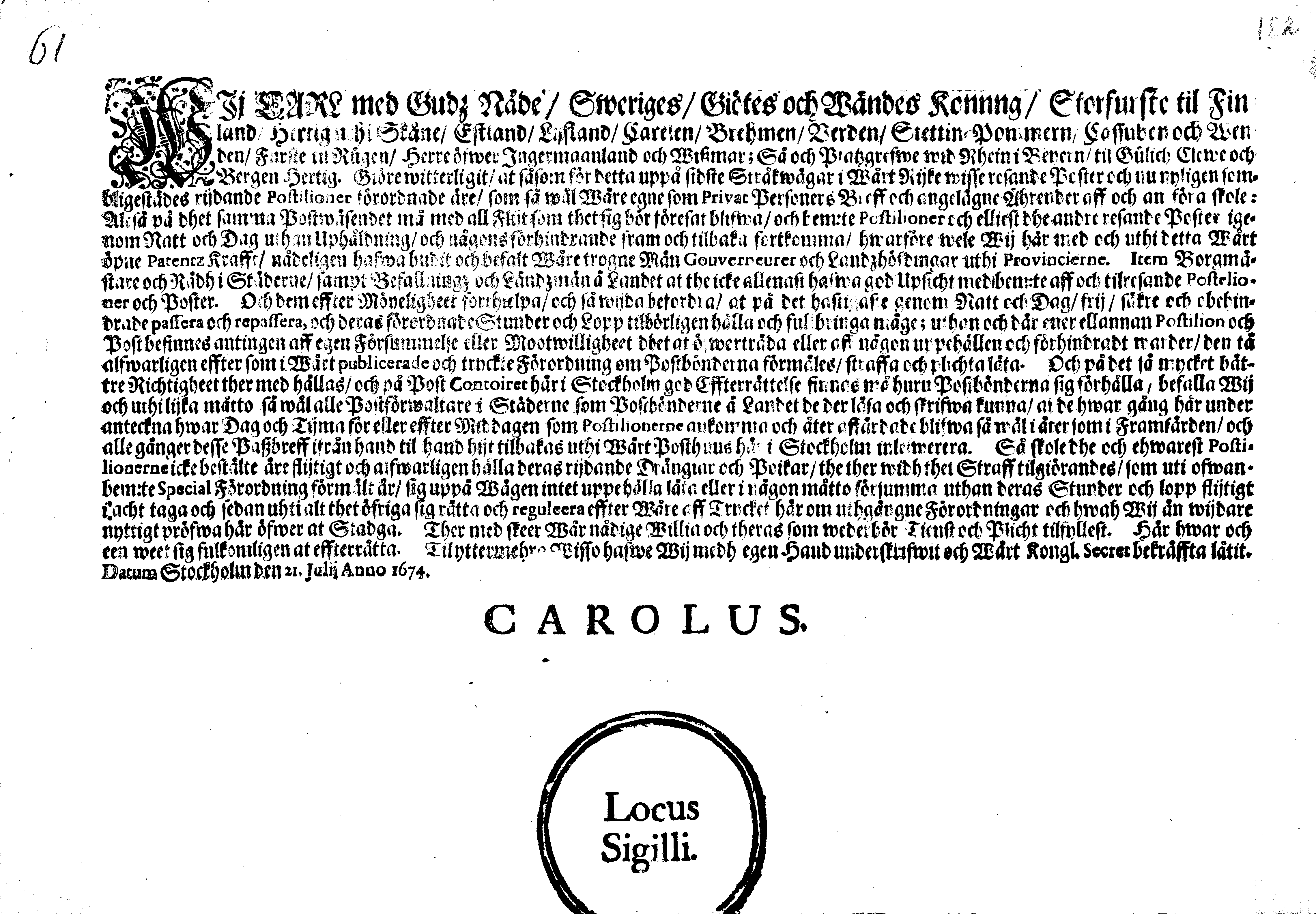 [Kuningas Karl XI korraldus]