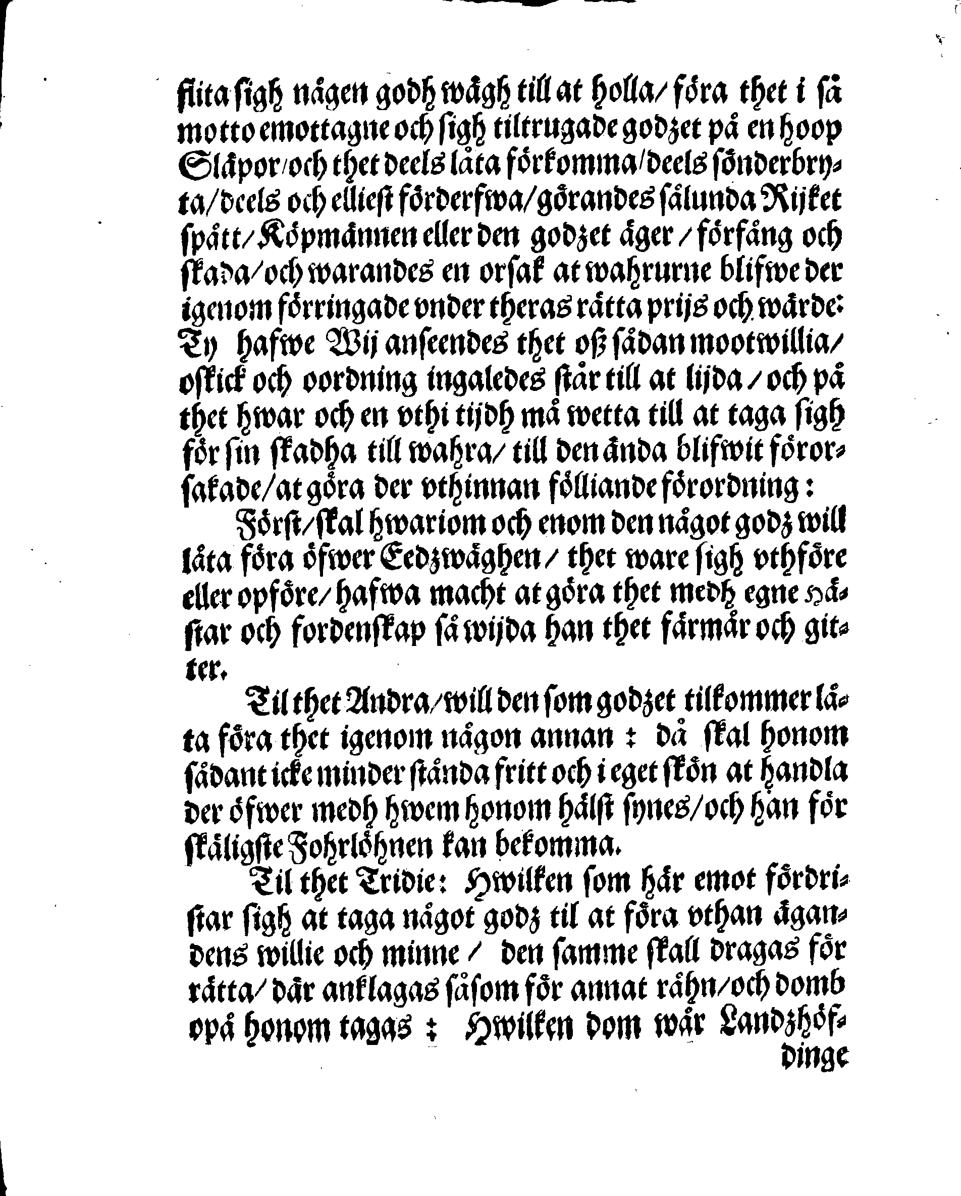Kongl: May:tz til Swerige, wår Allernådigste Uthkorade Drottningz och Frökens ORDNING, För Eedzwägsboerne i Westergöthland