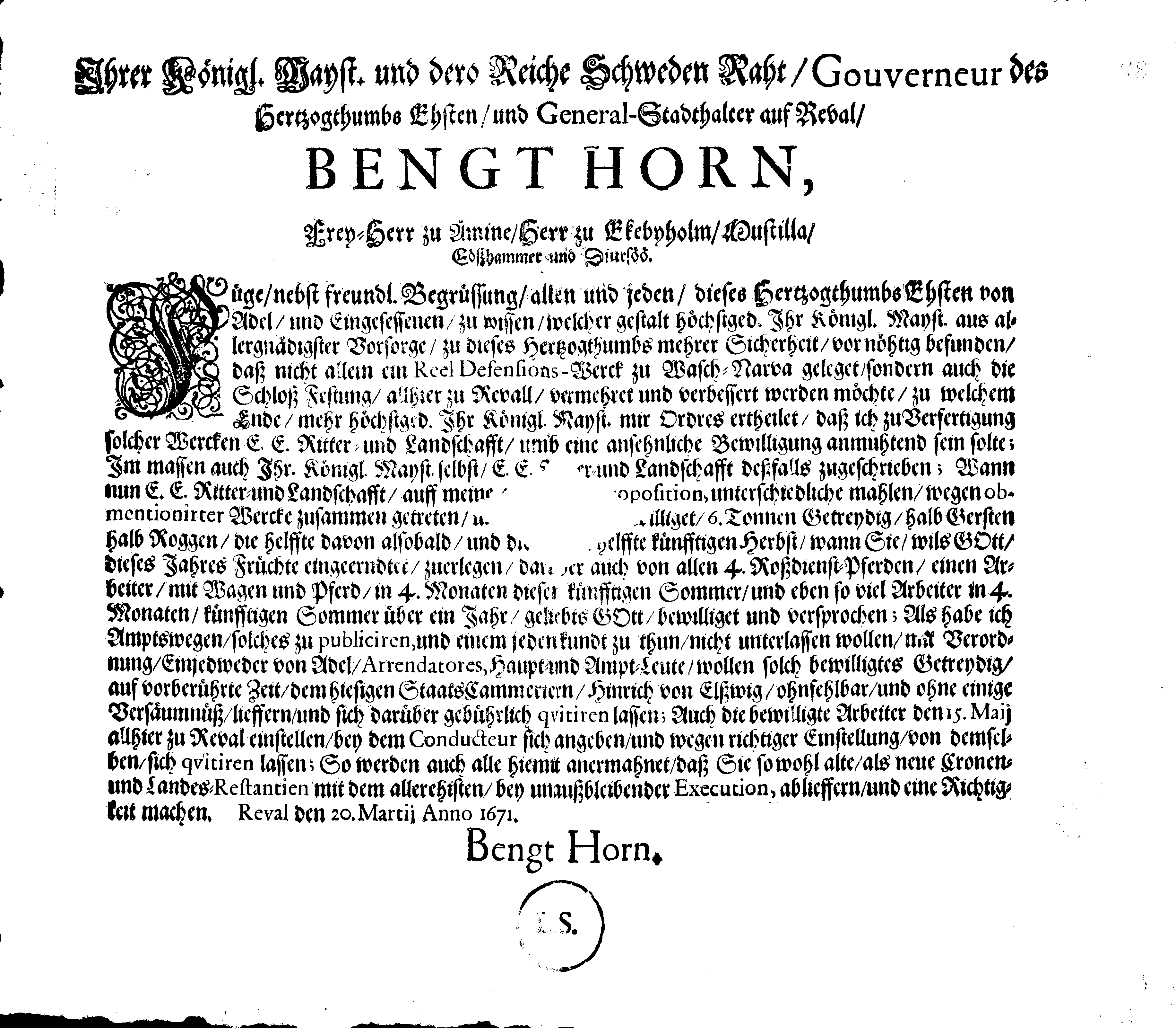 [Bengt Horni korraldus]