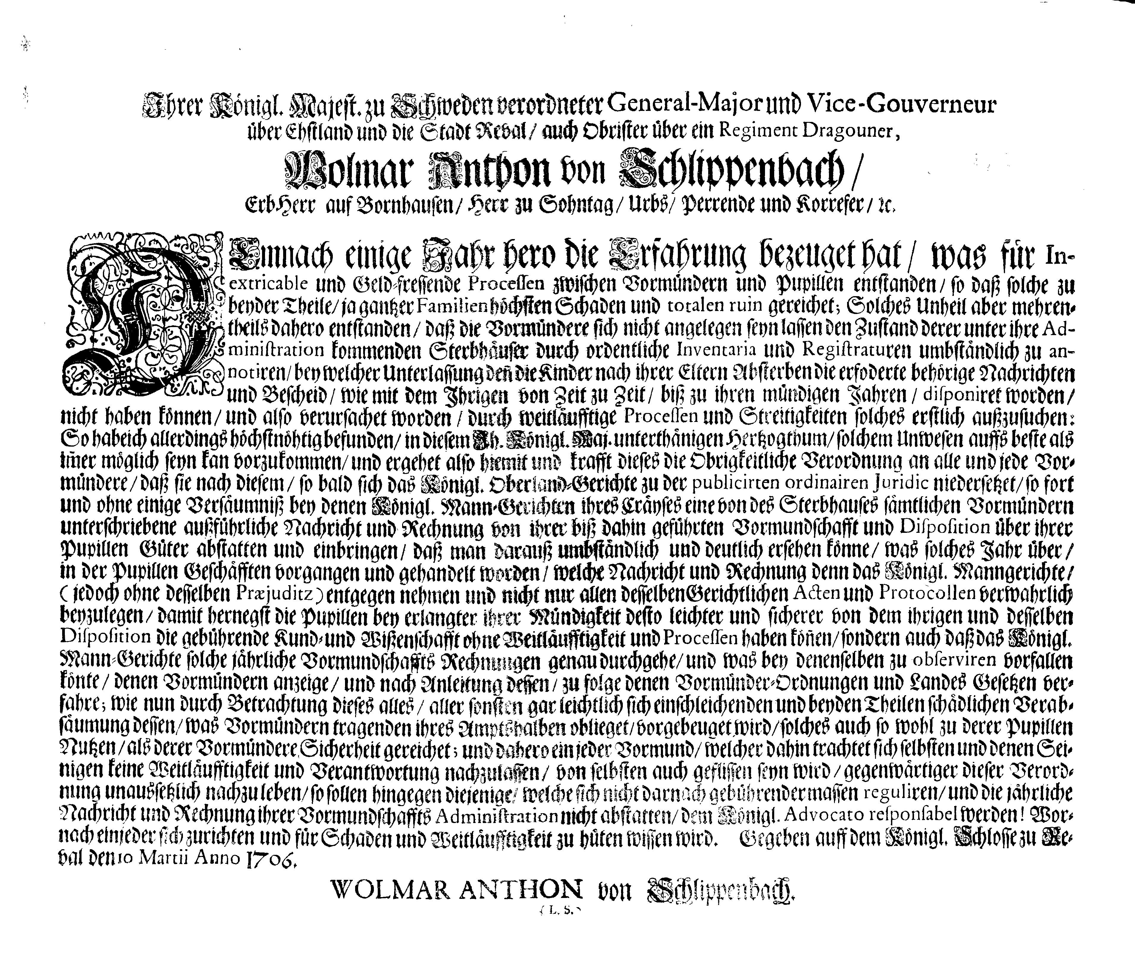 [Wolmar Anton von Schlippenbachi korraldus]