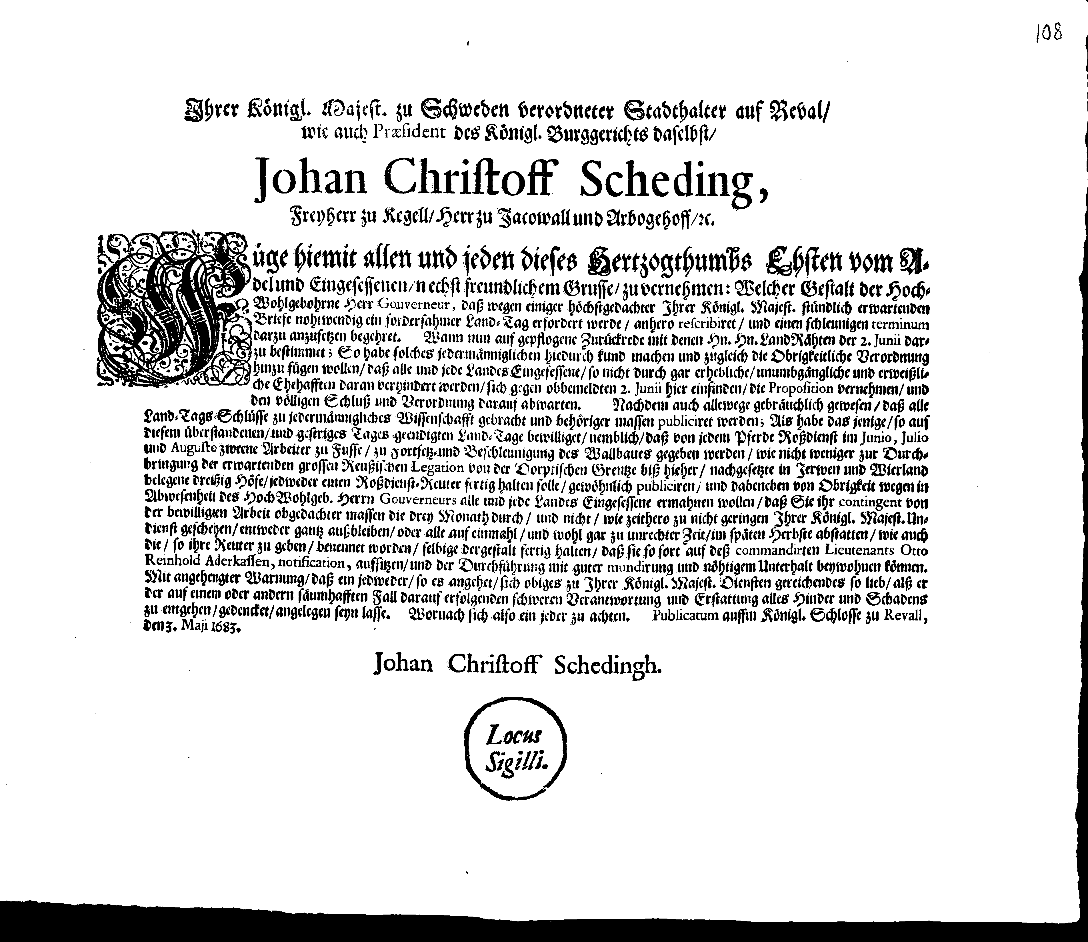 [Johan Christopher von Scheidingi korraldus]