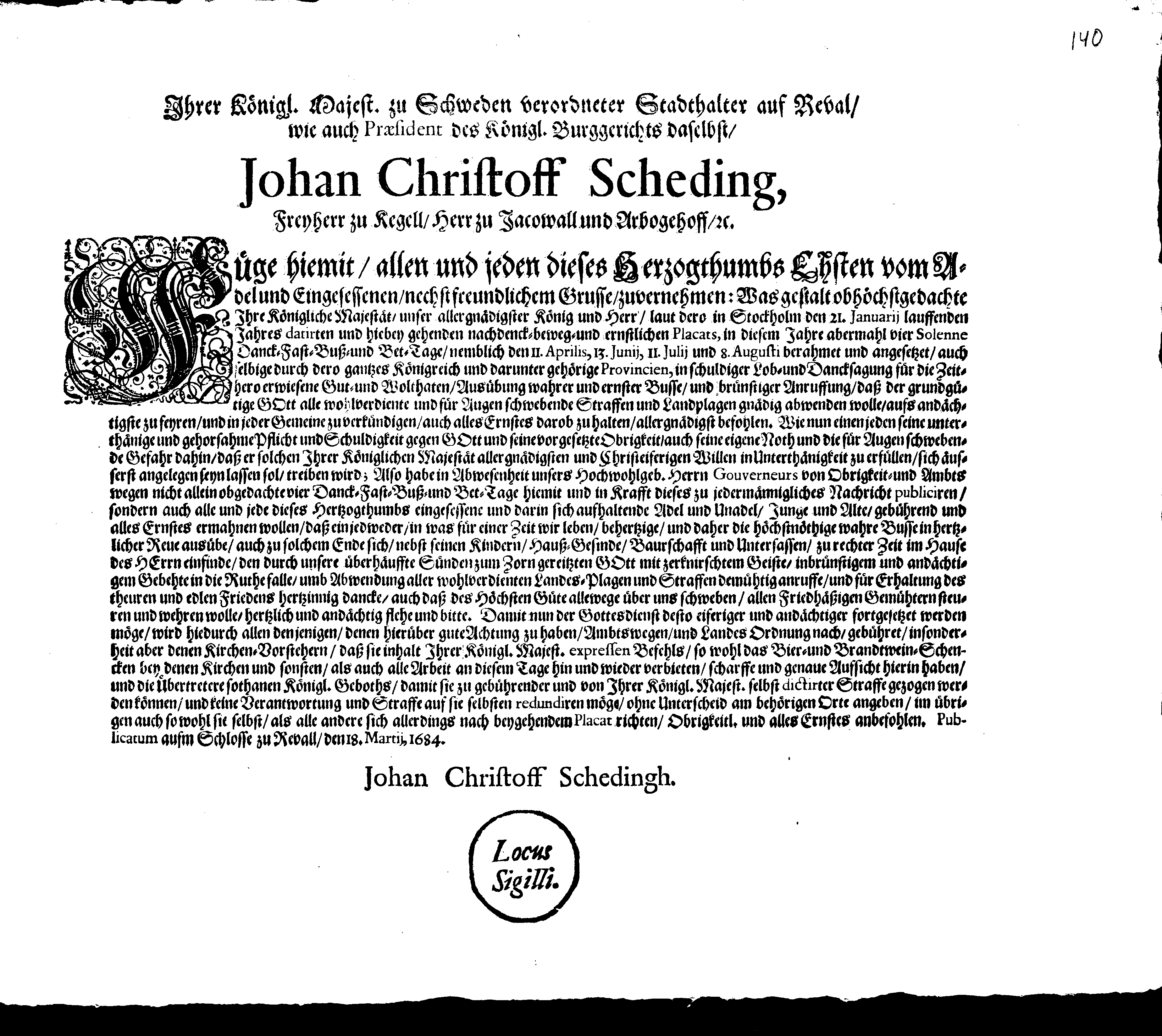 [Johan Christopher von Scheidingi korraldus]