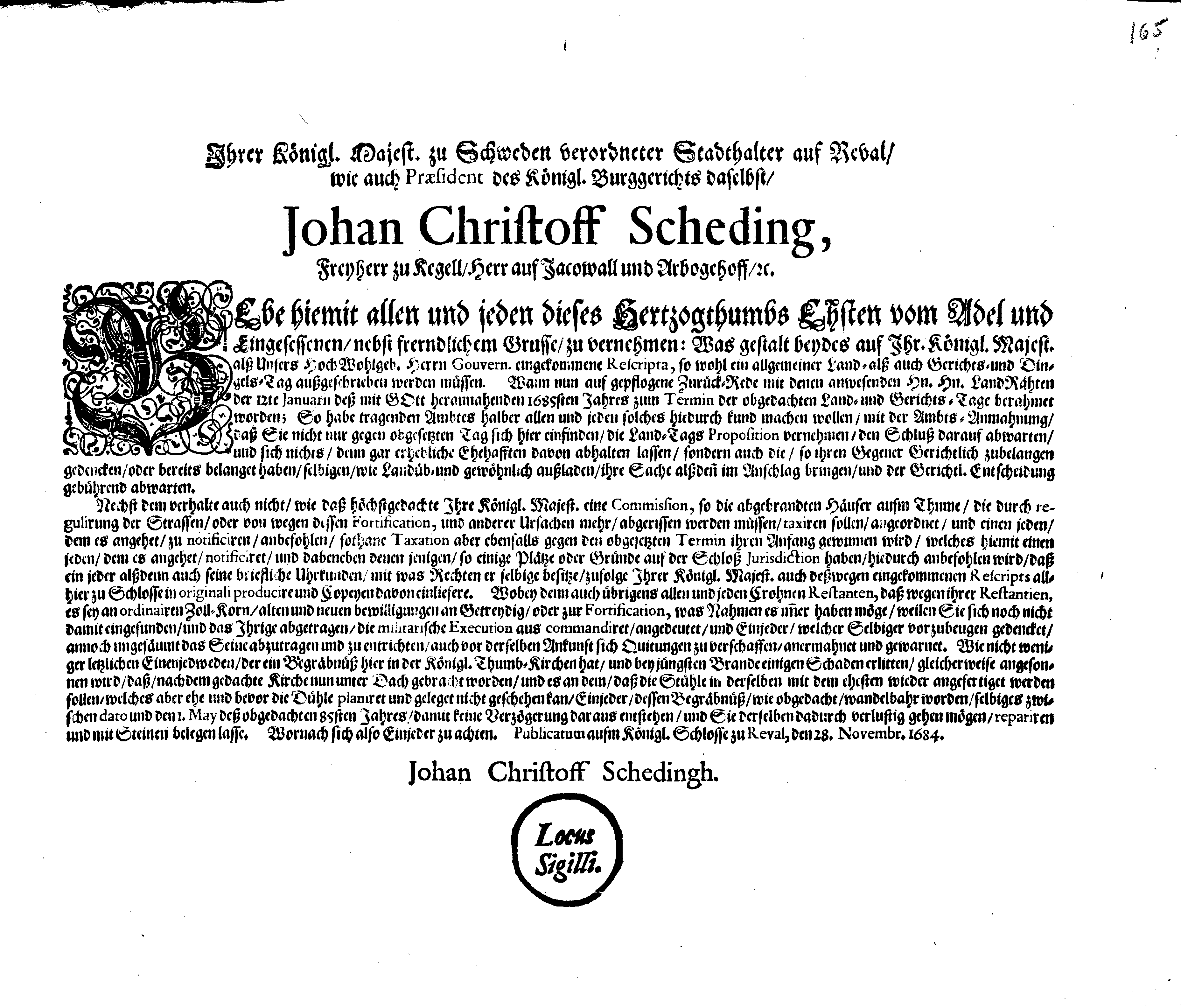 [Johan Christopher von Scheidingi korraldus]