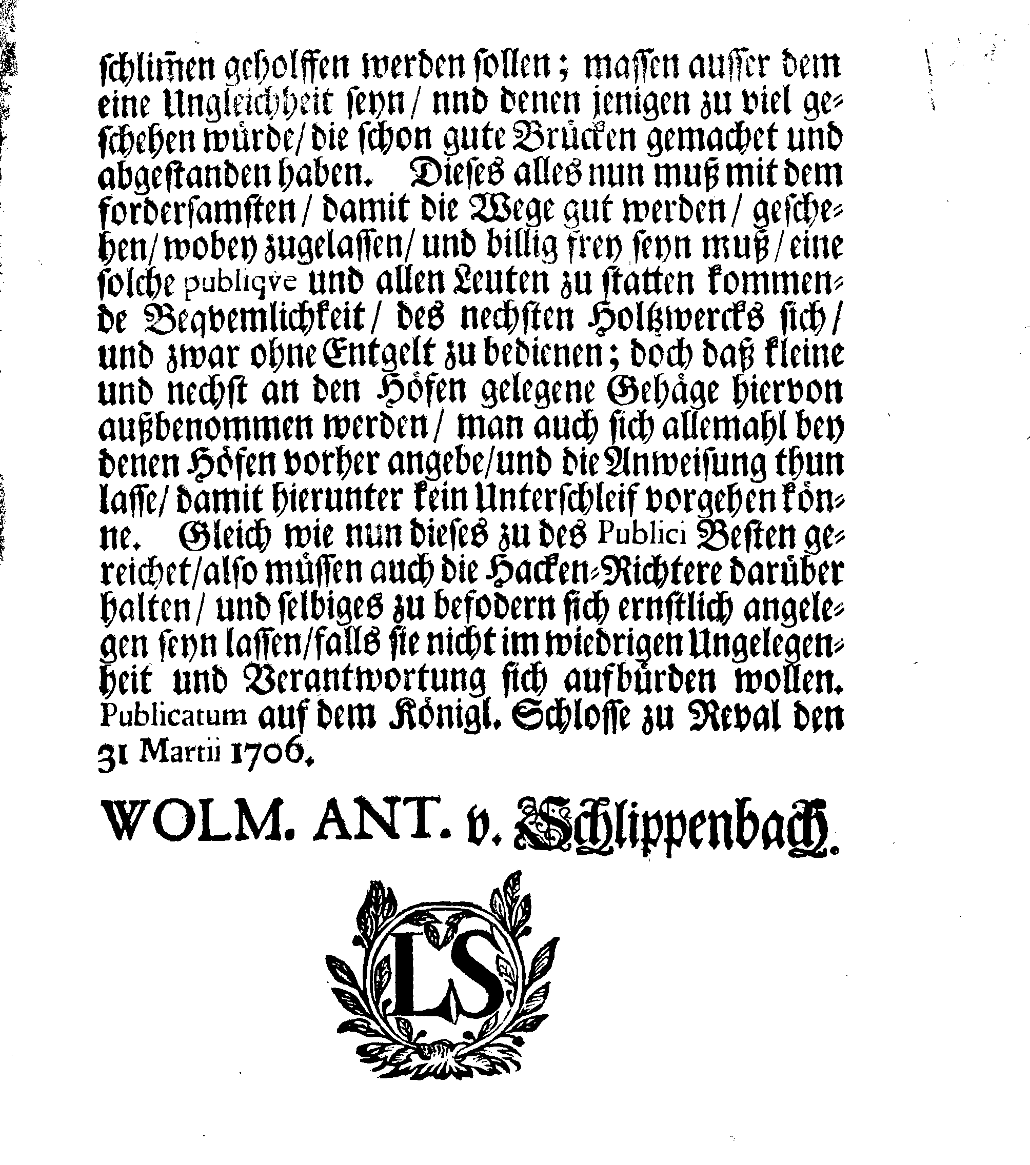 [Wolmar Anton von Schlippenbachi korraldus]