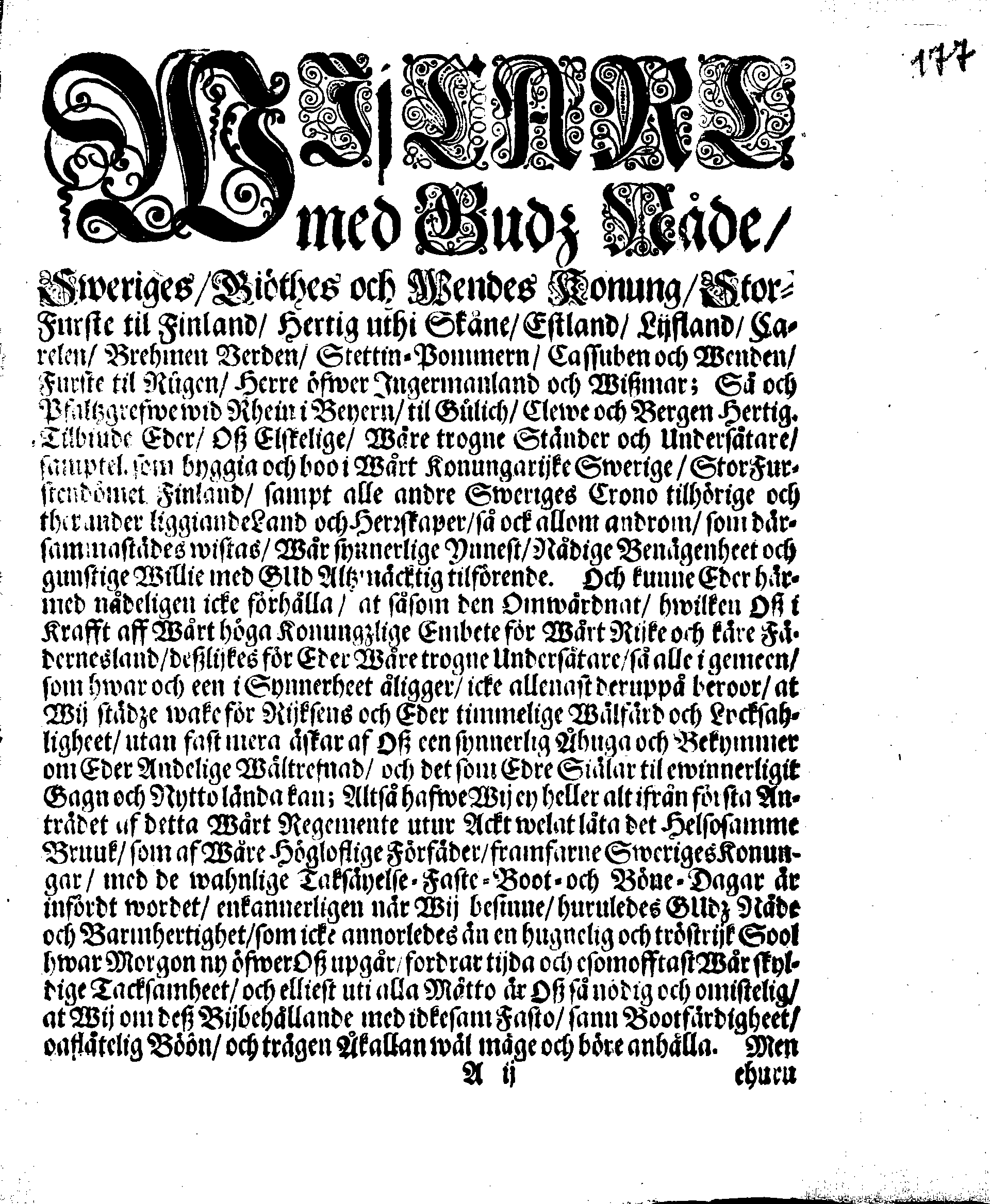 Kongl. May:tz PLACAT, Om Fyra Allmänne-Solenne-Tacksäyelse-Faste- och Bönedagar, som uthi innewarande Åhr 1686 öfwer hela Swerige, och thes underliggiande Provincier, jämwäl Stoor-Förstendömet Finland, sampt Est-Lijf- och Ingermanland, hållas och fijras skole