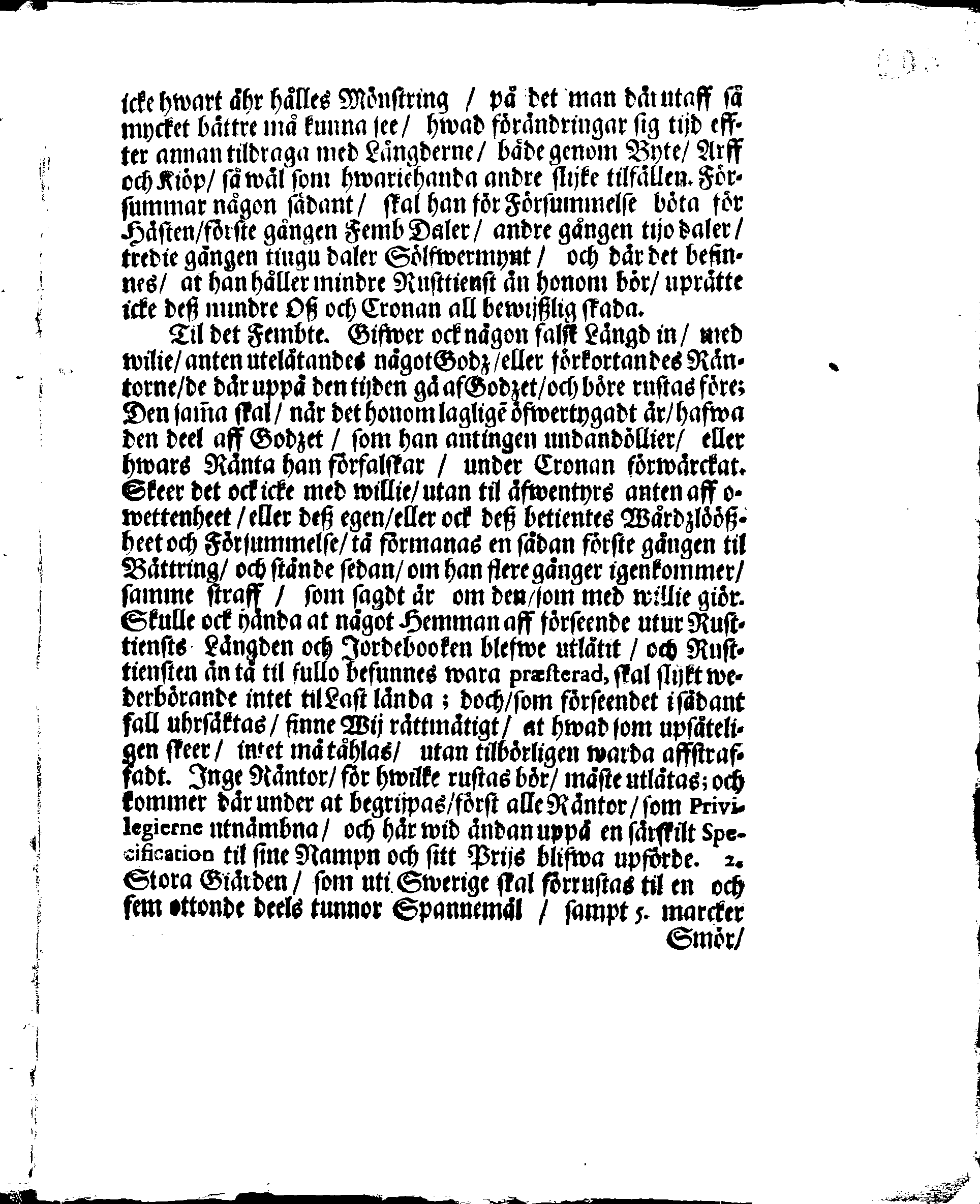 Kongl. May:tz Rusttienstz Ordning, Allom Wederbörandom til Effterrättelse