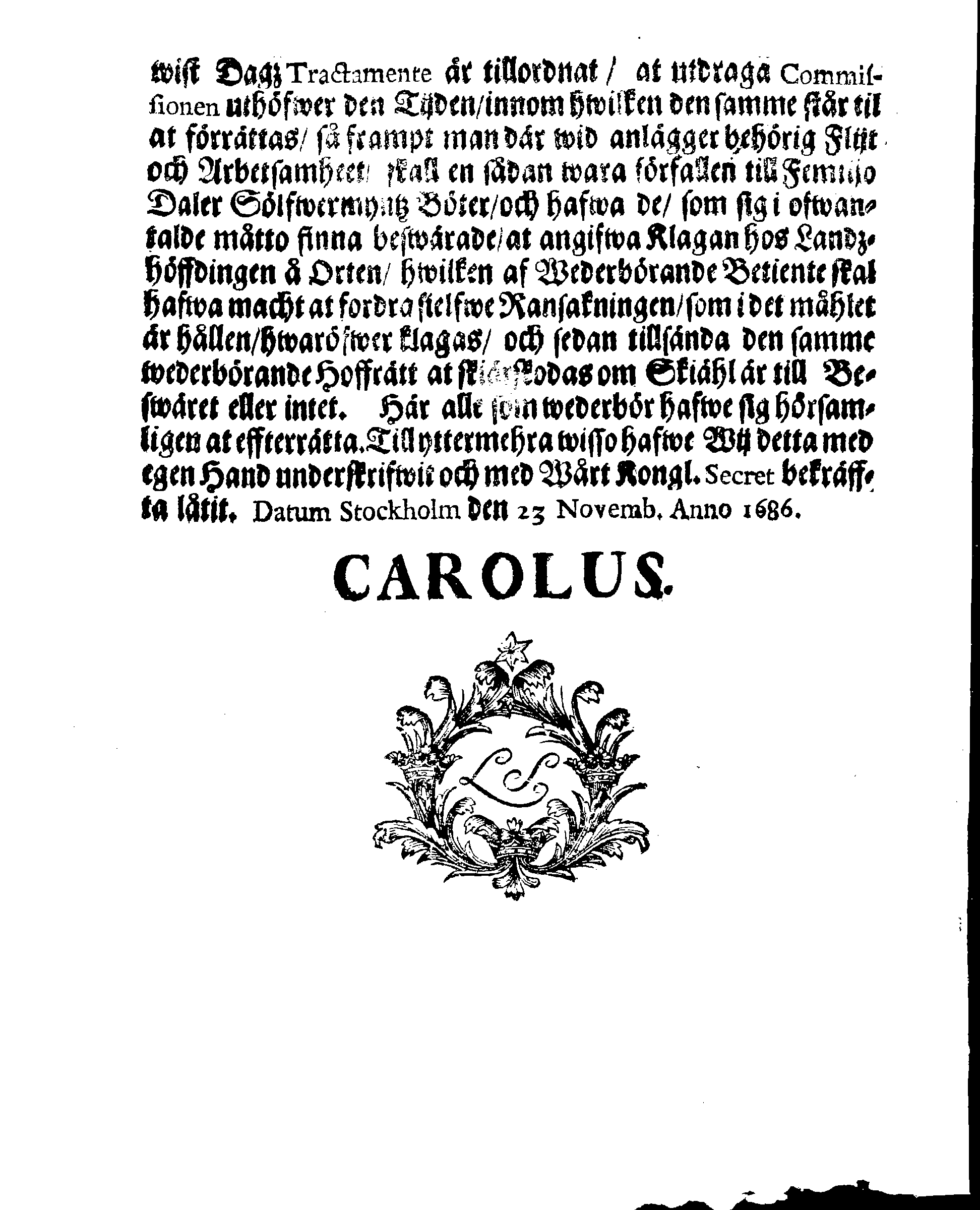 Kongl. May:tz Förordning Och TAXA, Angående extraordinarie Ting, Syner och deßlijke Förrättningar