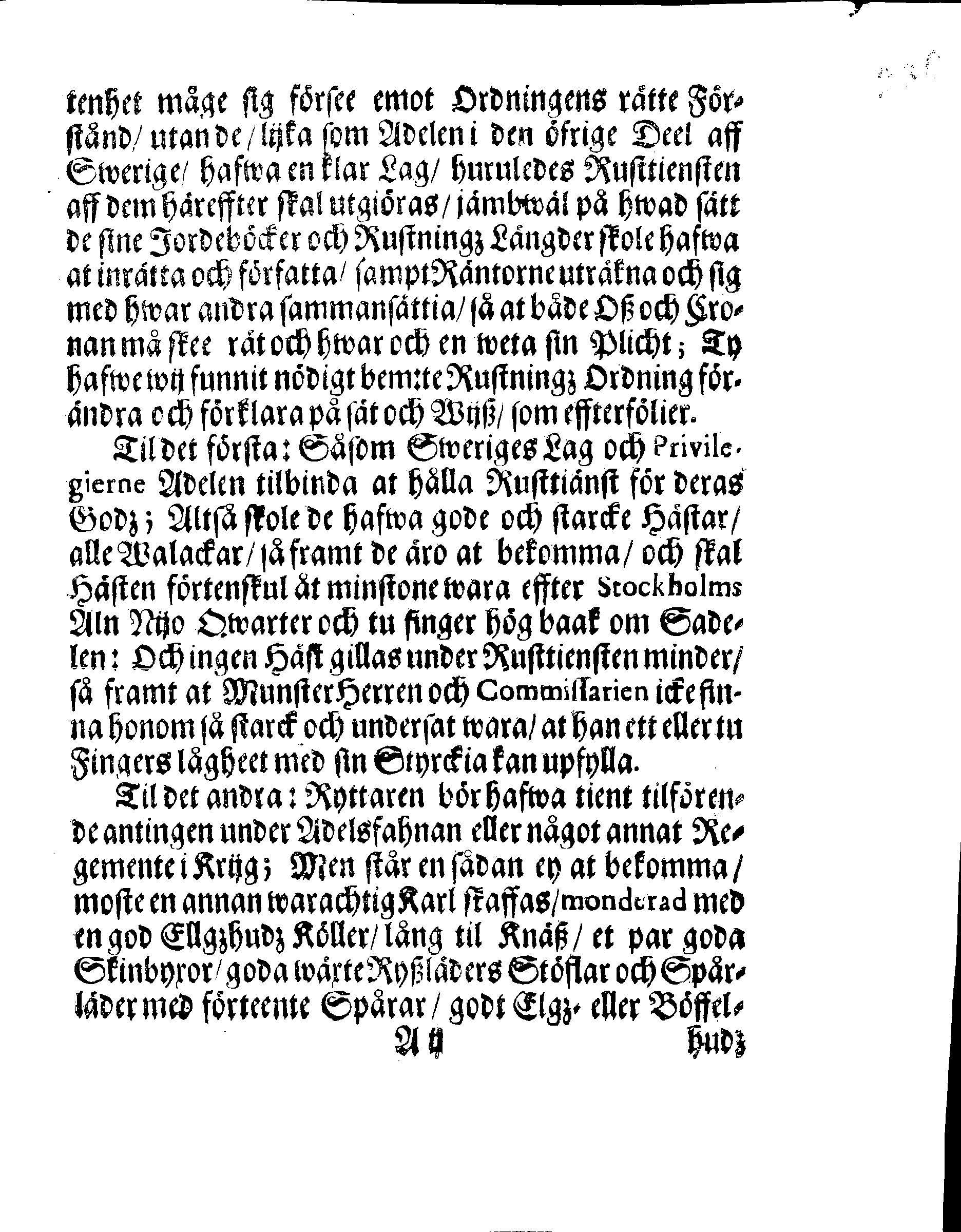 Kongl. May:tz Rusttiensts Ordning, Angående Ridderskapet och Adelen uti Skåne, Halland, Bleking och Bahuus Lähn