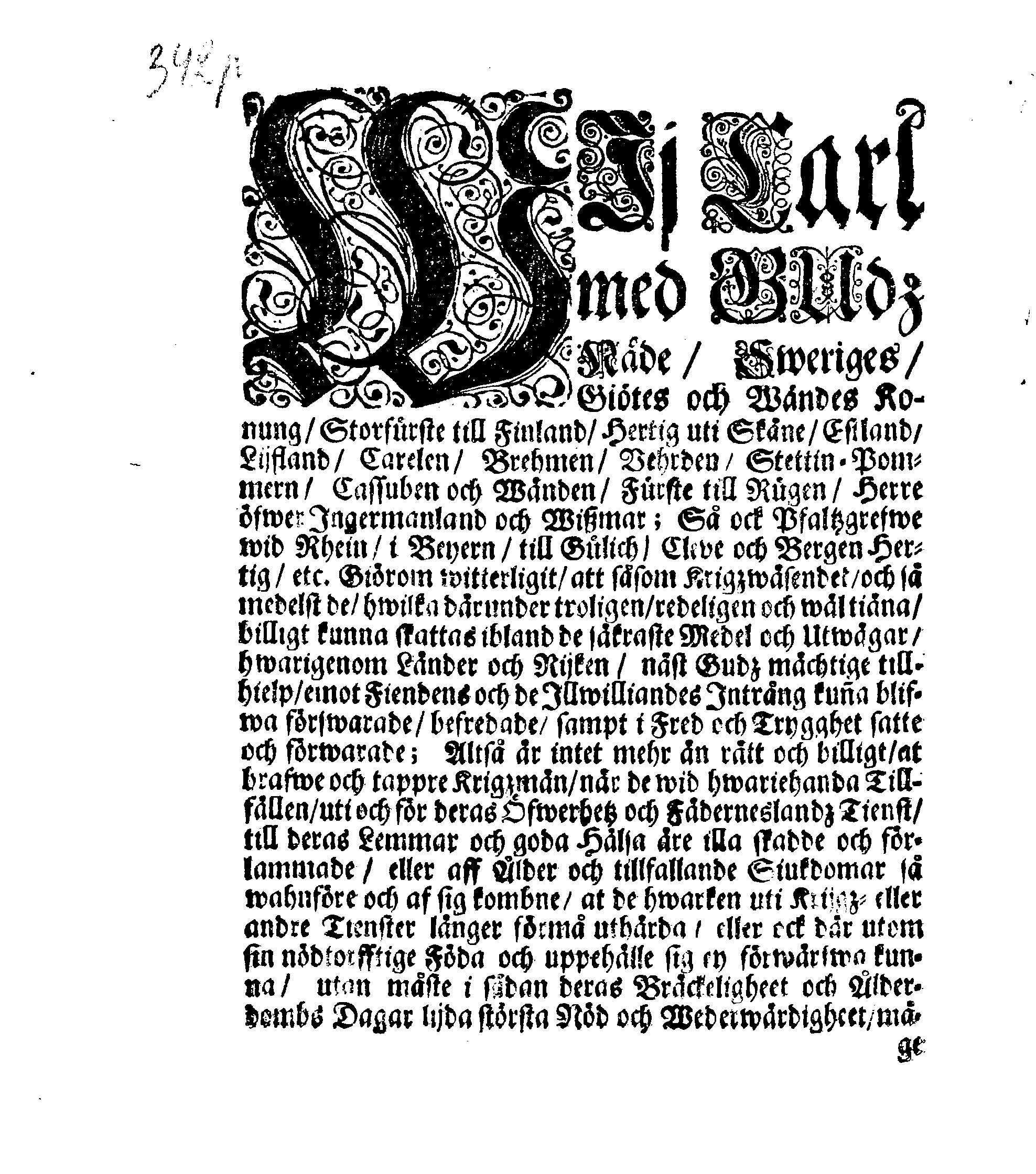 Kongl. May:tz Förnyade Ordning och Påbud Om Wadstena Krigzmans-Huus Inkomster