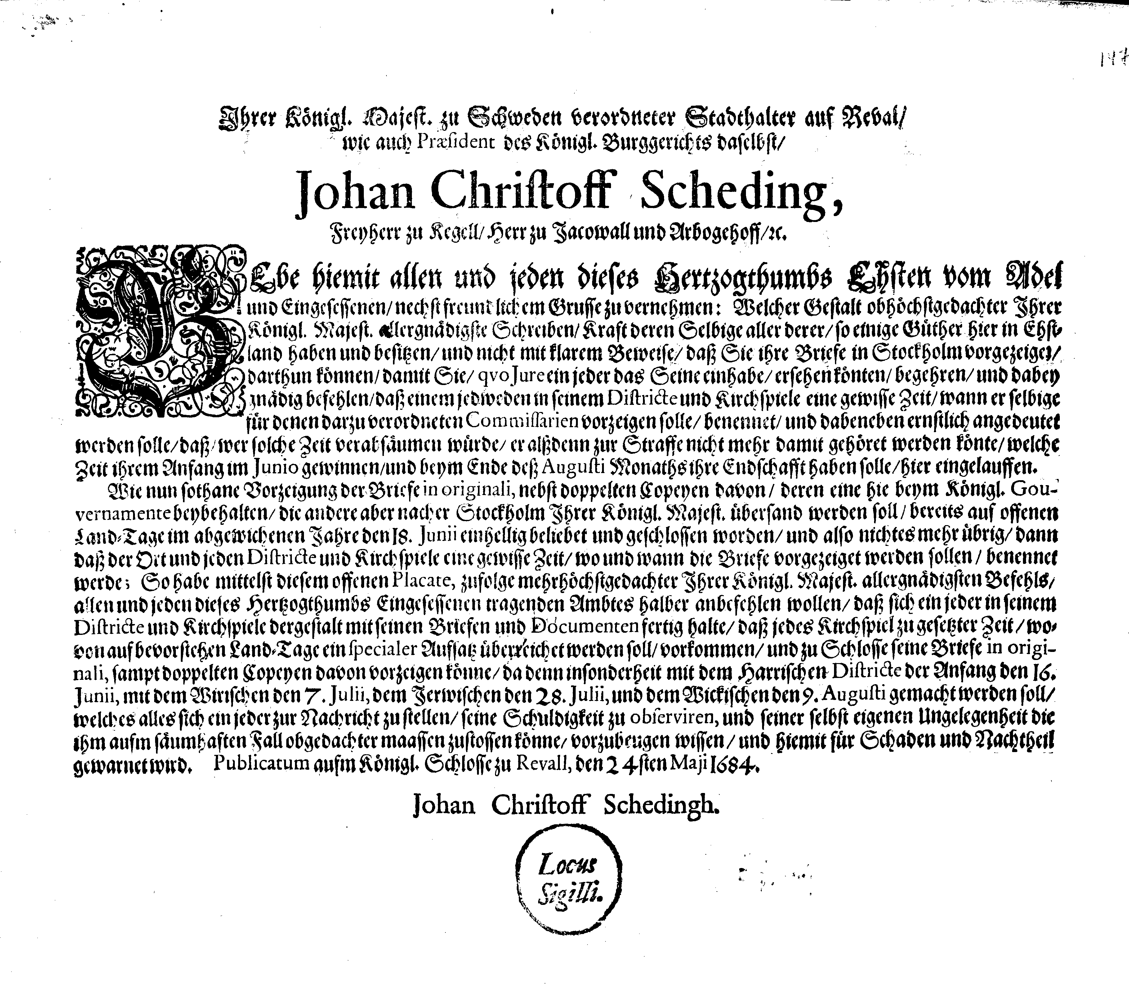 [Johan Christopher von Scheidingi korraldus]