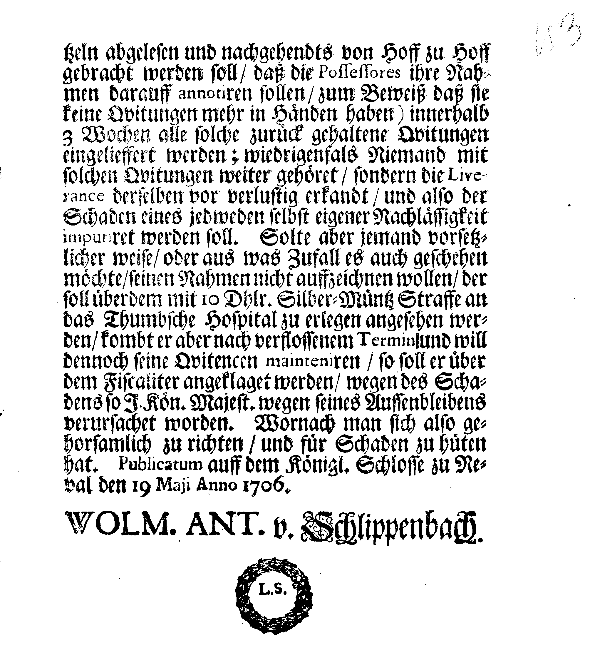 [Wolmar Anton von Schlippenbachi korraldus]