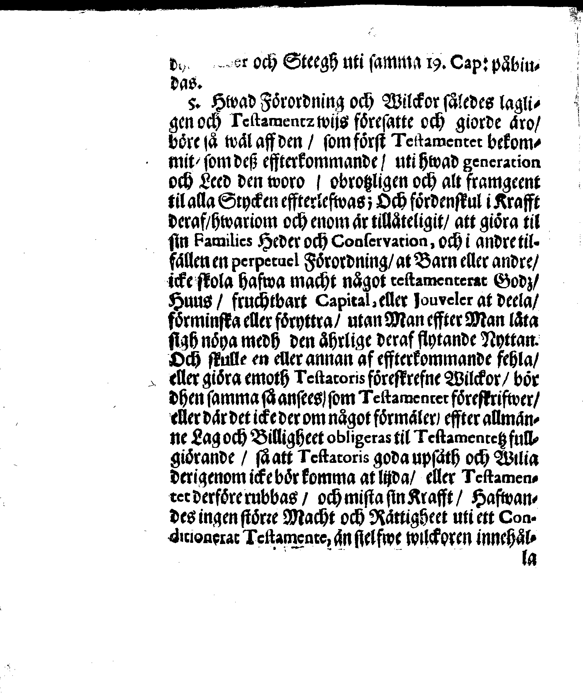 Kongl. May:tz Stadga och Förordningh, Angående TESTAMENTEN